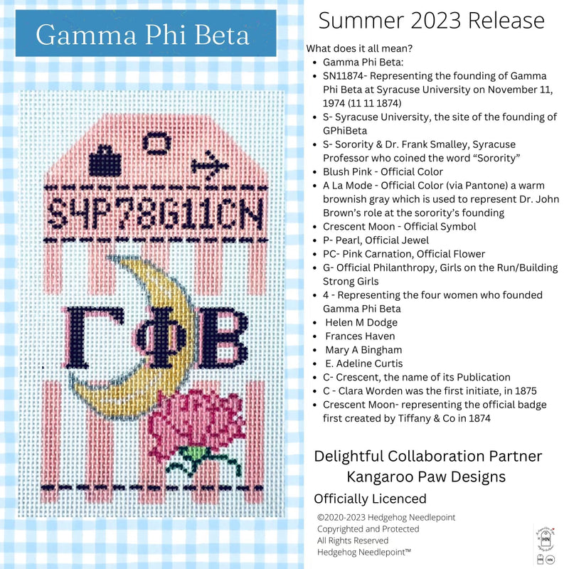 Gamma Phi Beta Retro Travel Tag Stitch Printed™️ Needlepoint Canvas