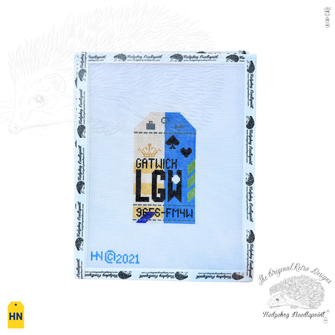 Gatwick England Retro Travel Tag Needlepoint Canvas