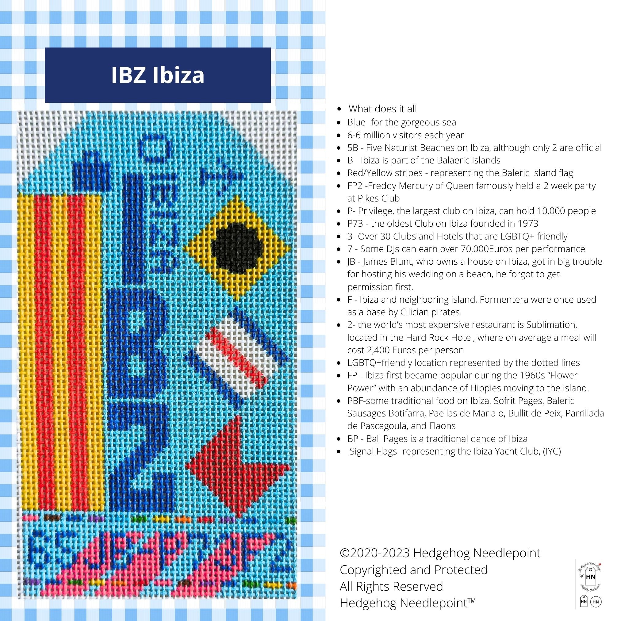 Ibiza Retro Travel Tag Stitch Printed™️ Needlepoint Canvas