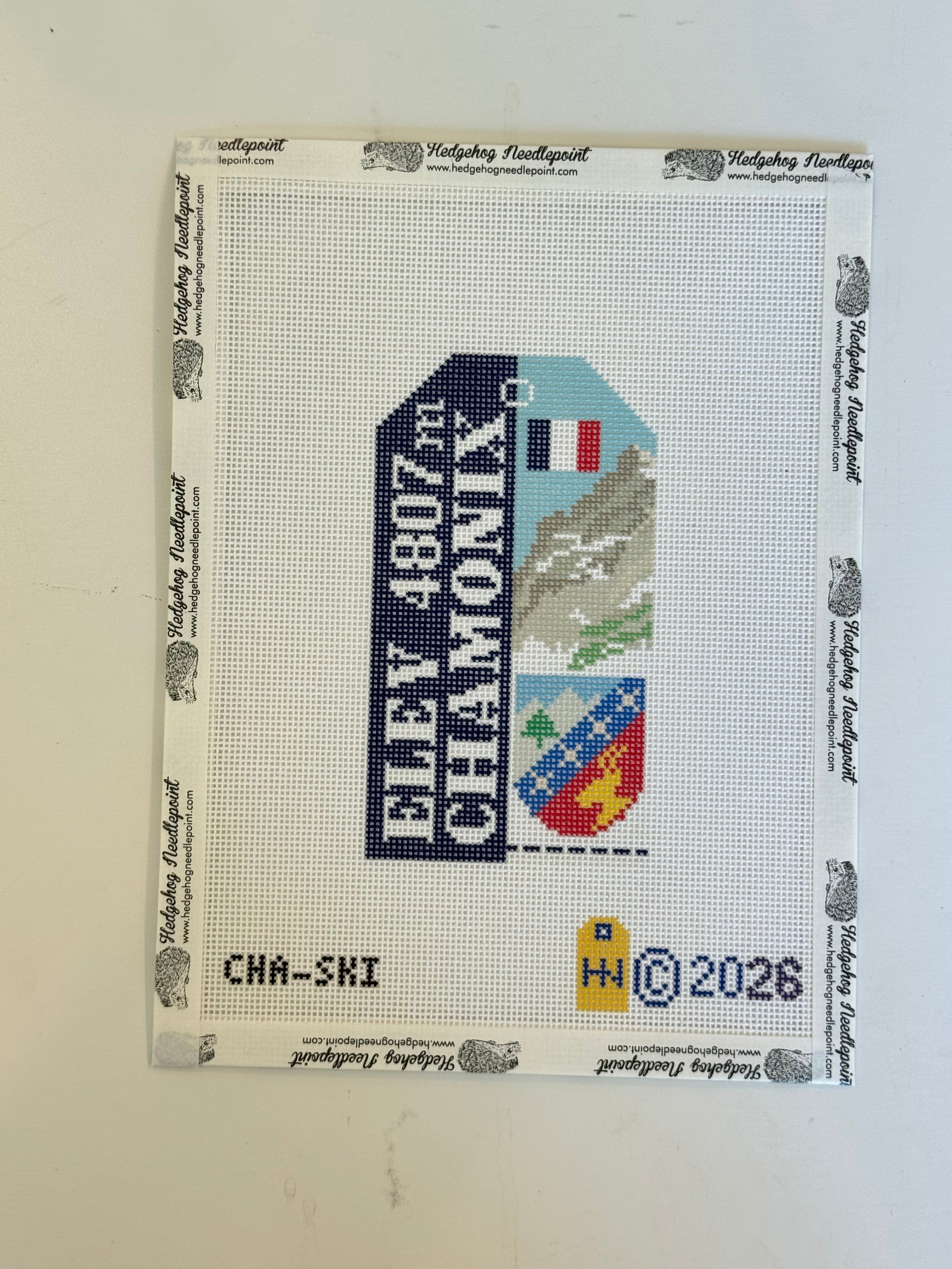 Chamonix Ski Pass Retro Travel Tag Needlepoint Canvas