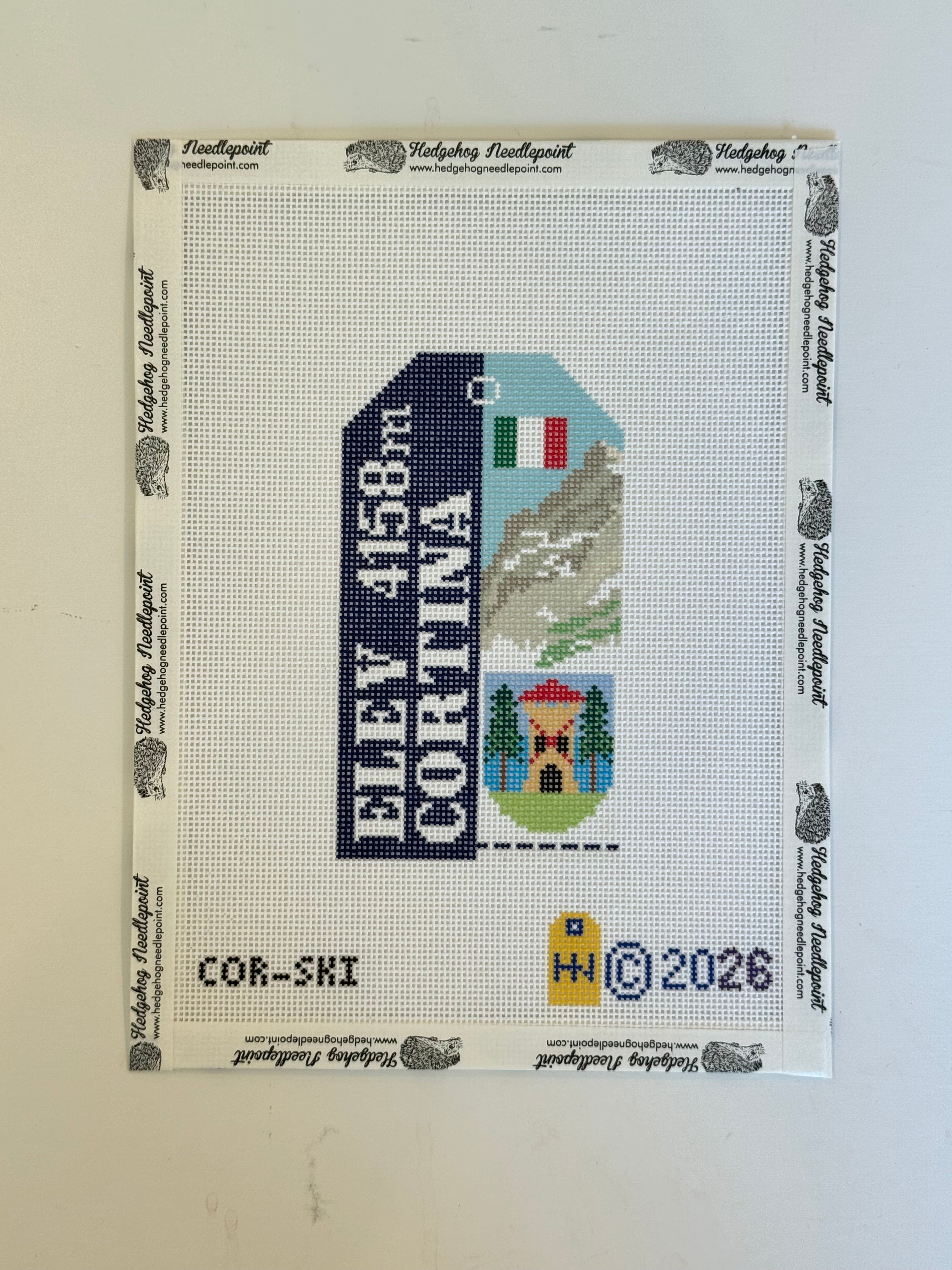 Cortina Ski Pass Retro Travel Tag Needlepoint Canvas