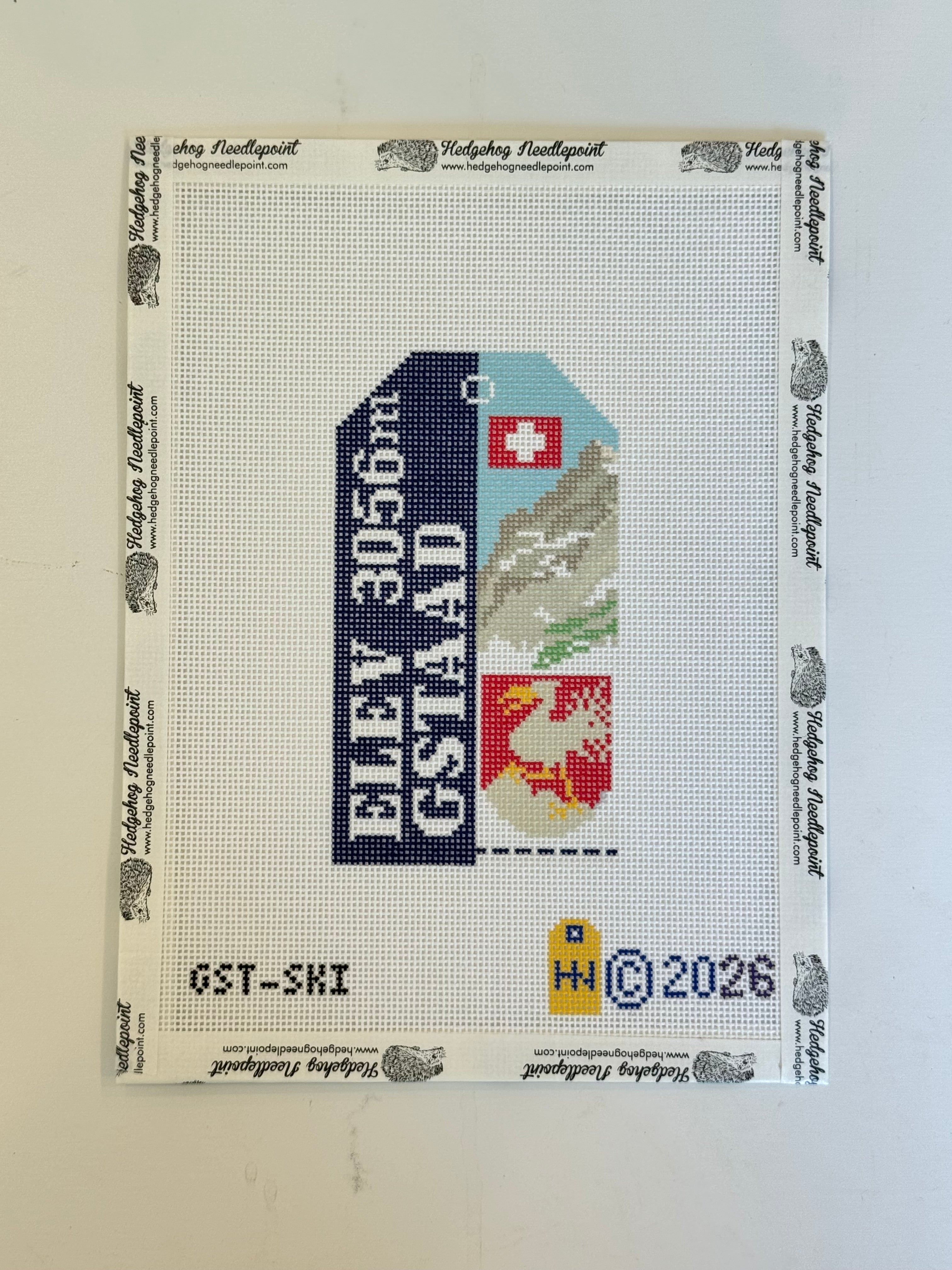 Gstaad Ski Pass Retro Travel Tag Needlepoint Canvas