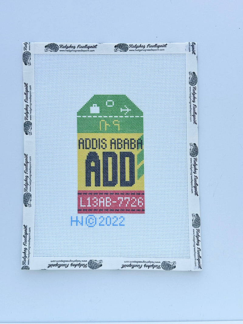 Addis Ababa Retro Travel Tag Stitch Printed™️ Needlepoint Canvas