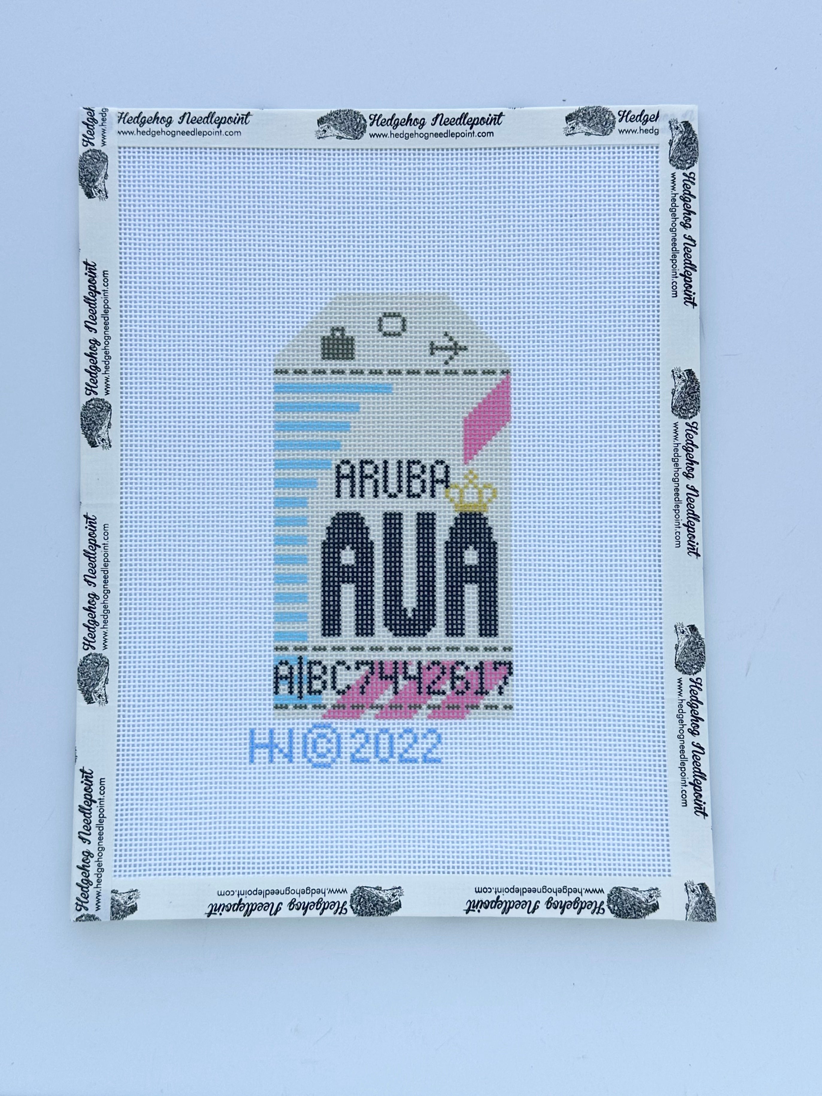 Aruba Retro Travel Tag Stitch Printed™️ Needlepoint Canvas