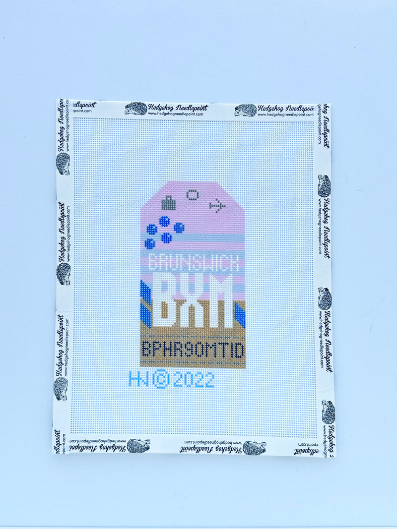 Brunswick Maine Retro Travel Tag Stitch Printed™️ Needlepoint Canvas