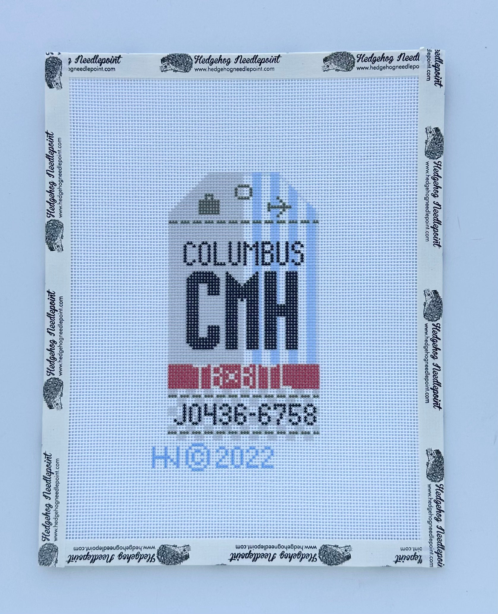 Columbus Retro Travel Tag Stitch Printed™️ Needlepoint Canvas