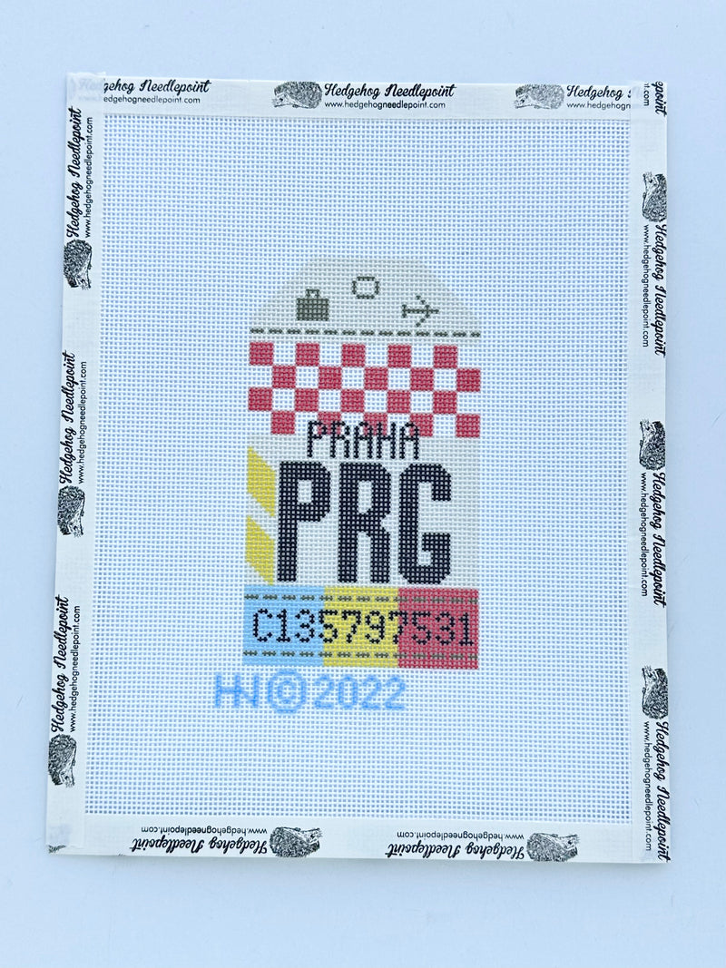 Prague Retro Travel Tag Stitch Printed™️ Needlepoint Canvas