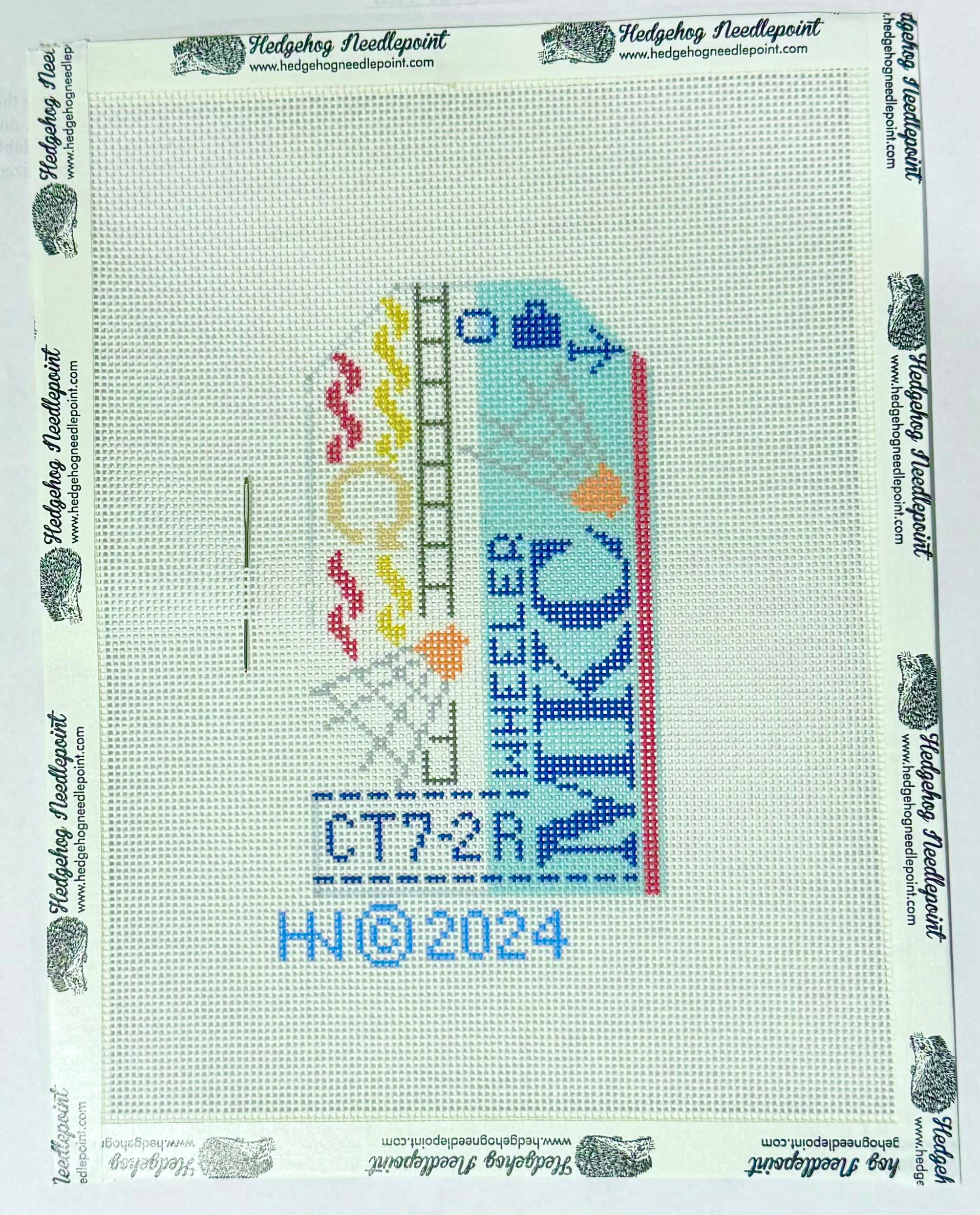 MKC Wheeler Retro Travel Tag Stitch Printed Needlepoint Canvas