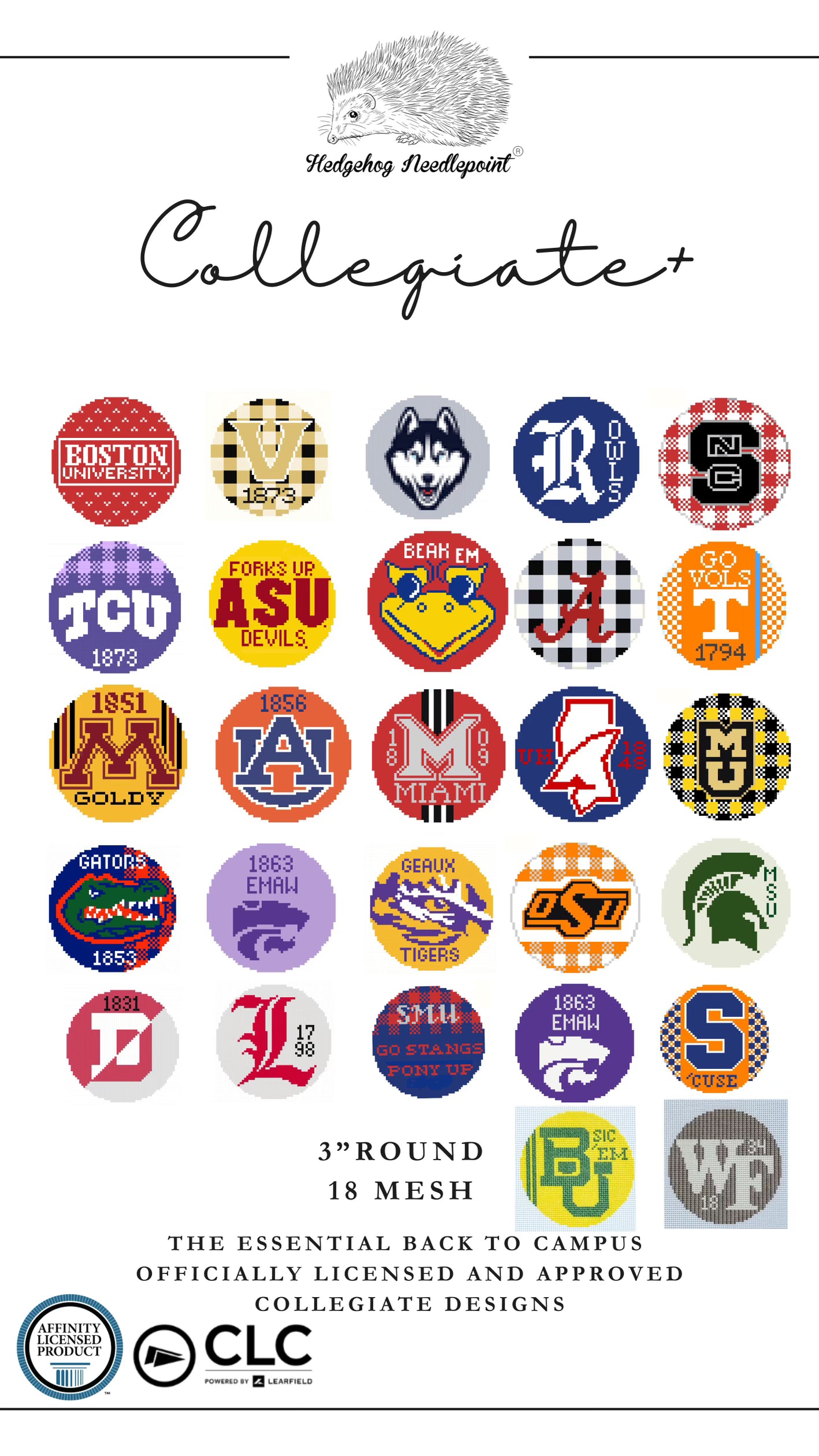 Collegiate Series 3" Round Needlepoint Canvas