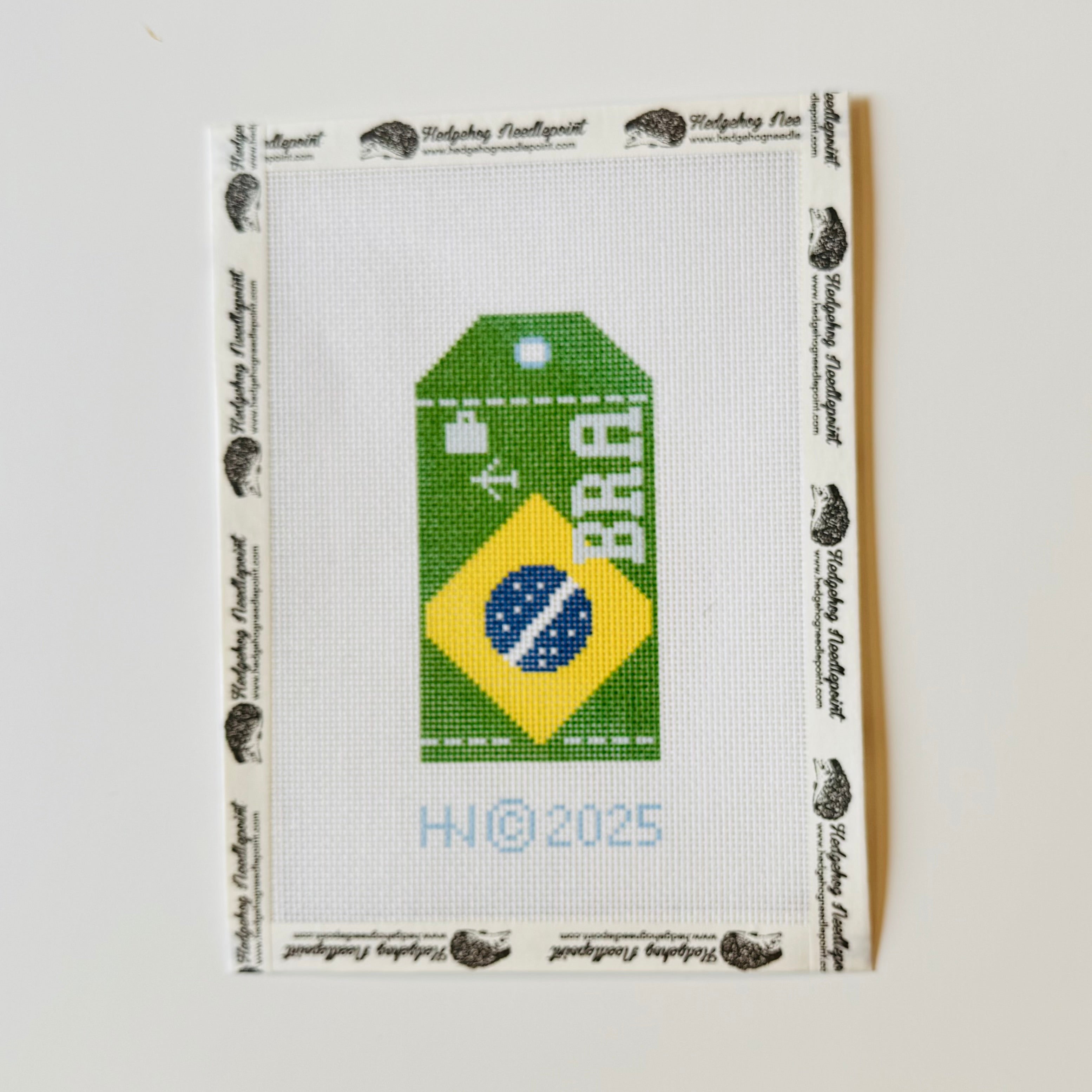 Brazil Wee Flag Travel Tag Needlepoint Canvas