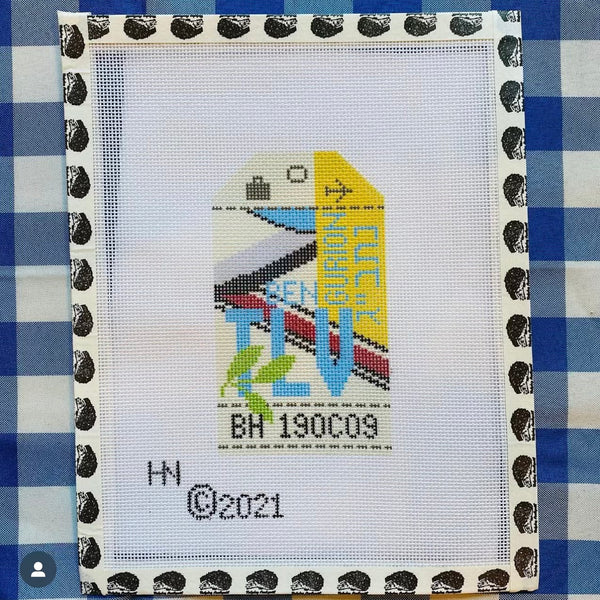 Tel Aviv Retro Travel Tag Stitch Printed™️ Needlepoint Canvas