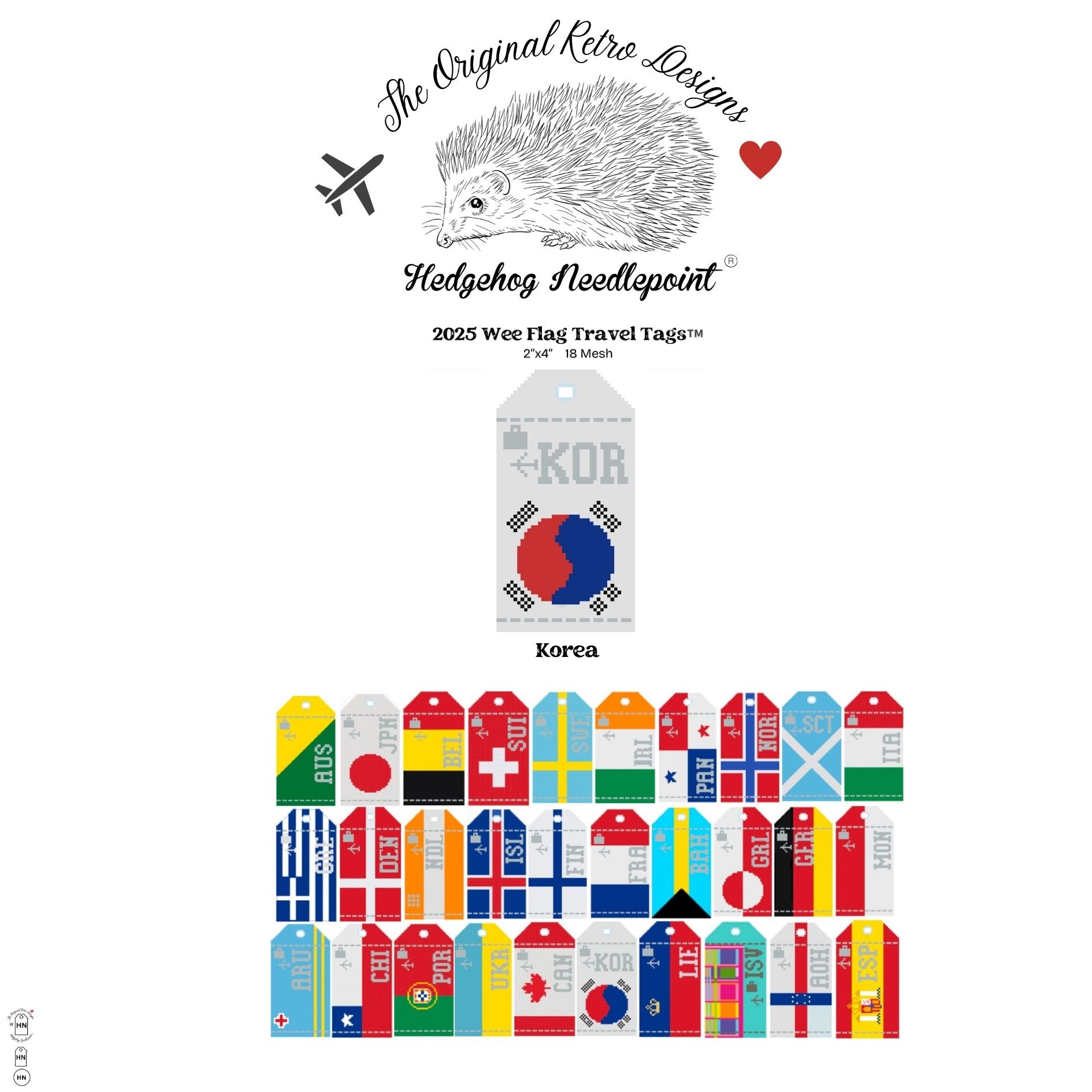 Korea Wee Flag Travel Tag Needlepoint Canvas