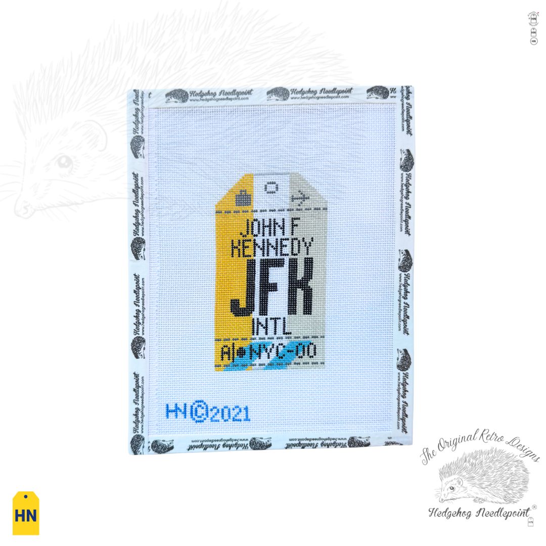 JFK New York Retro Travel Tag Needlepoint Canvas