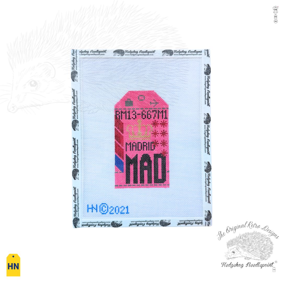 Madrid Retro Travel Tag Needlepoint Canvas