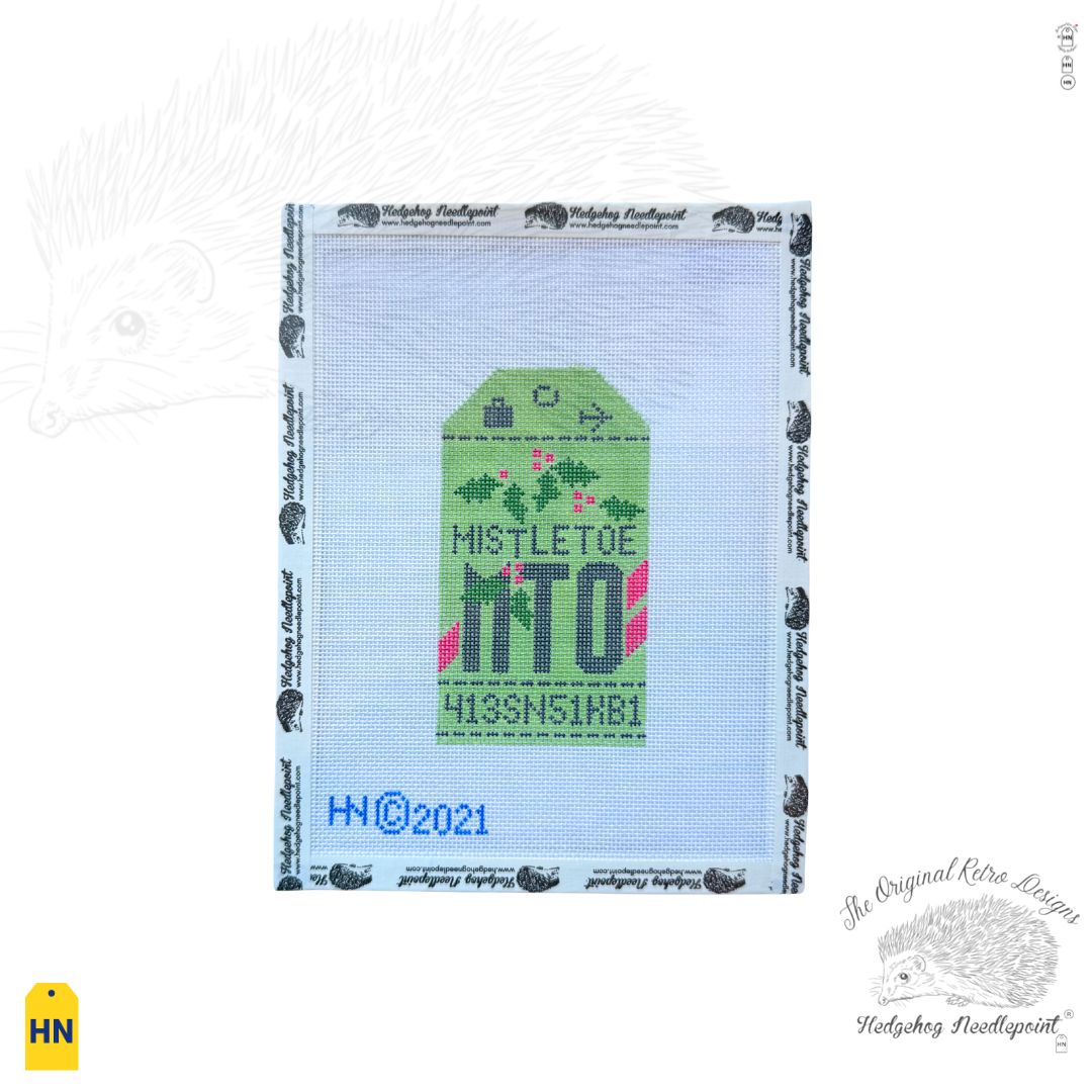 Mistletoe Retro Travel Tag Needlepoint Canvas