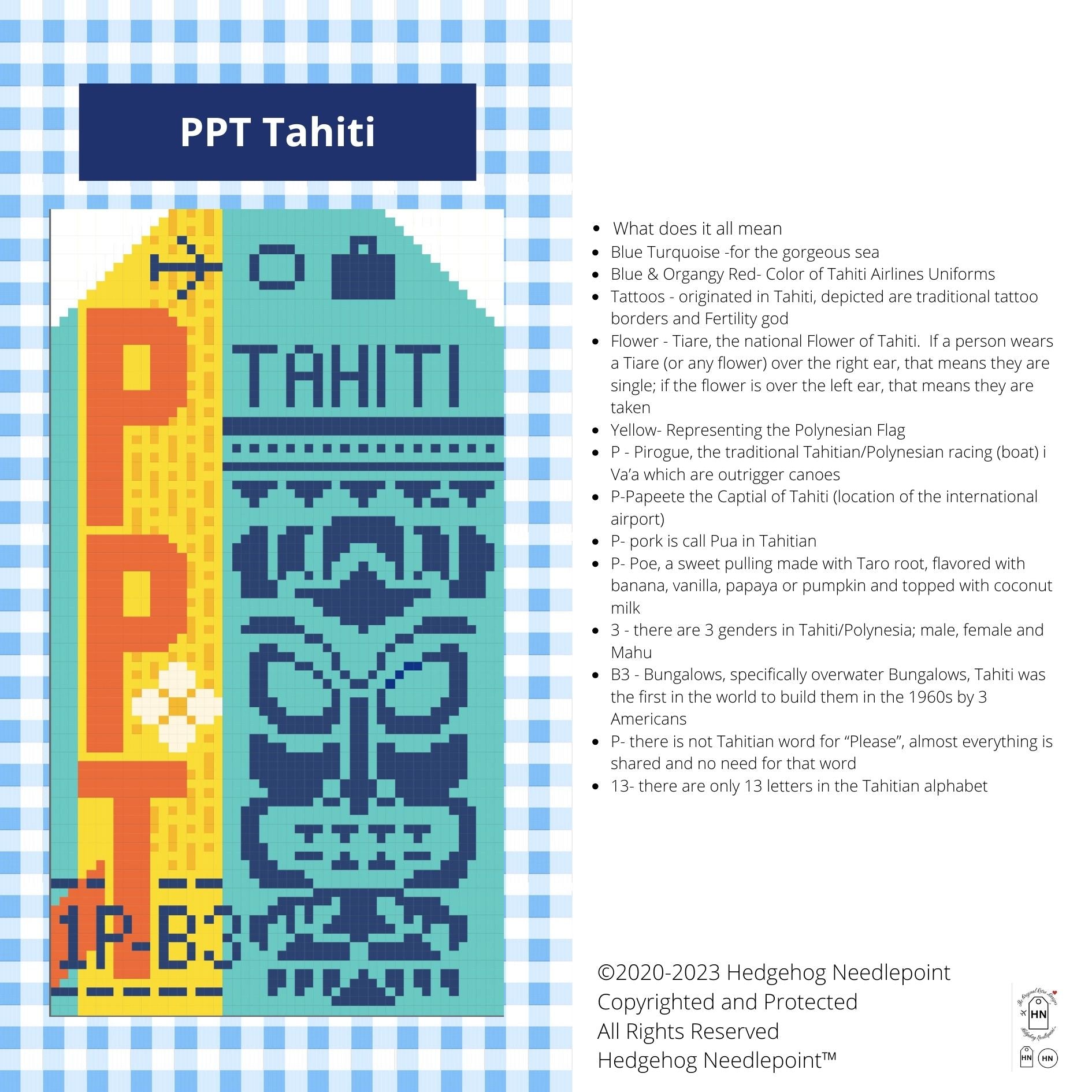 Tahiti Retro Travel Tag Stitch Printed™️ Needlepoint Canvas