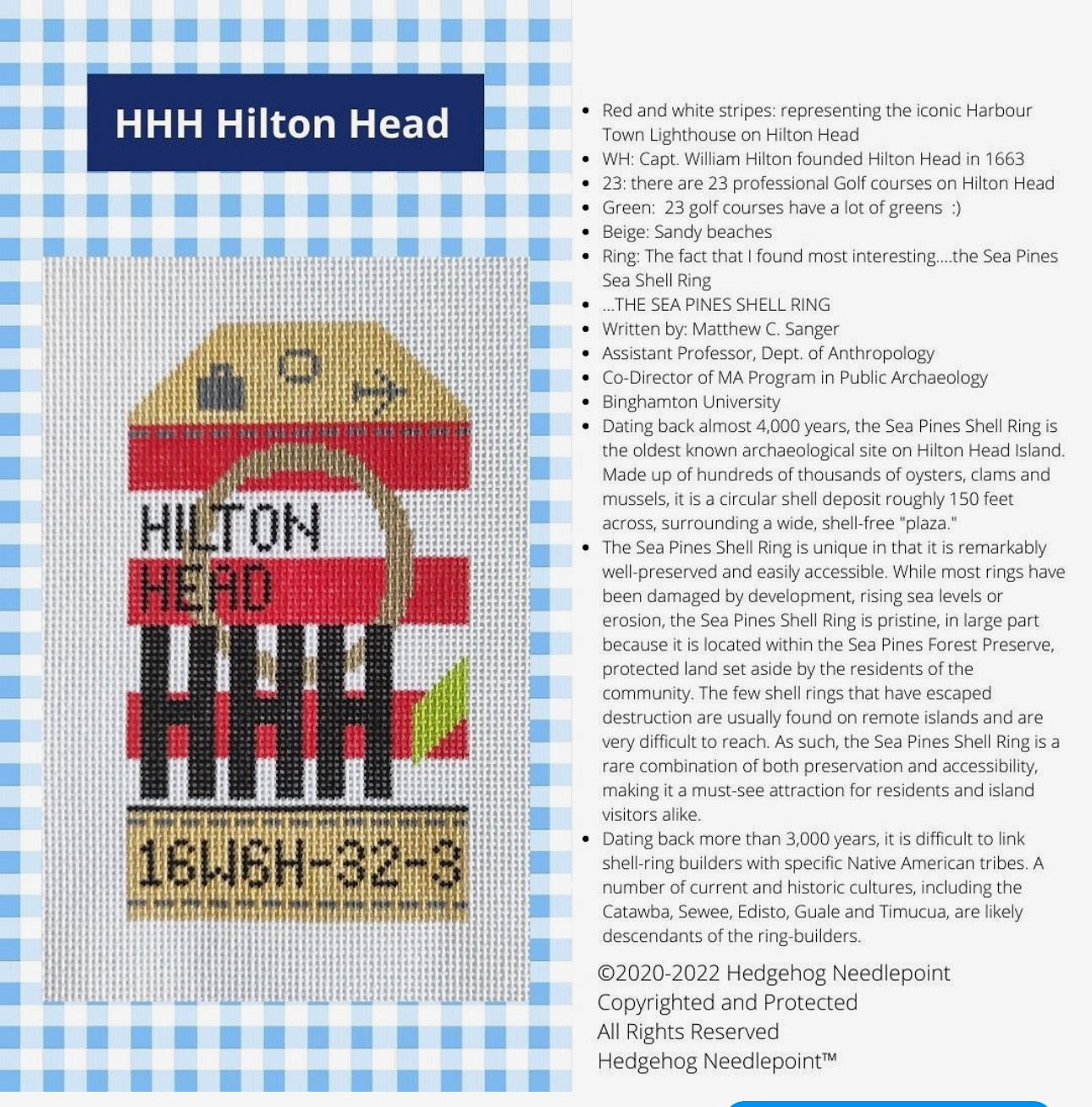 Hilton Head Retro Travel Tag Needlepoint Canvas