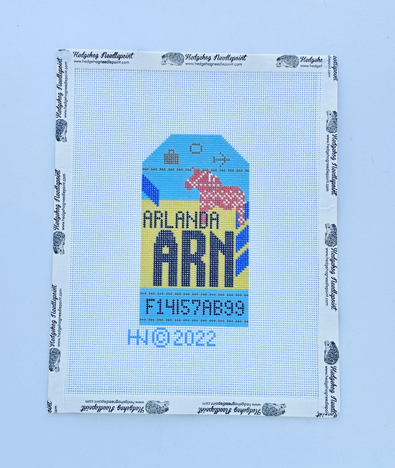 Stockholm Retro Travel Tag Stitch Printed™️ Needlepoint Canvas