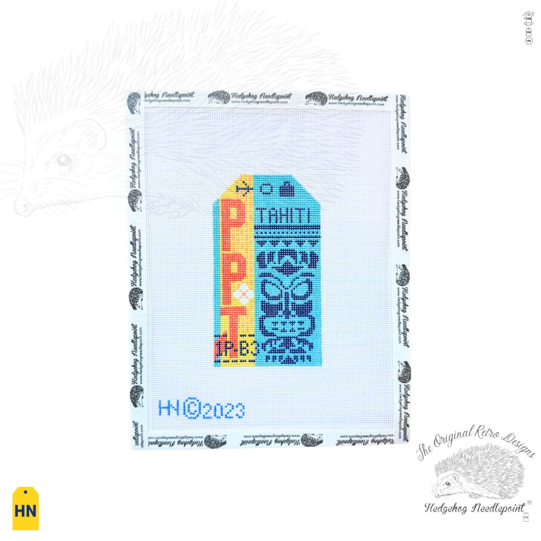 Tahiti Retro Travel Tag Needlepoint Canvas