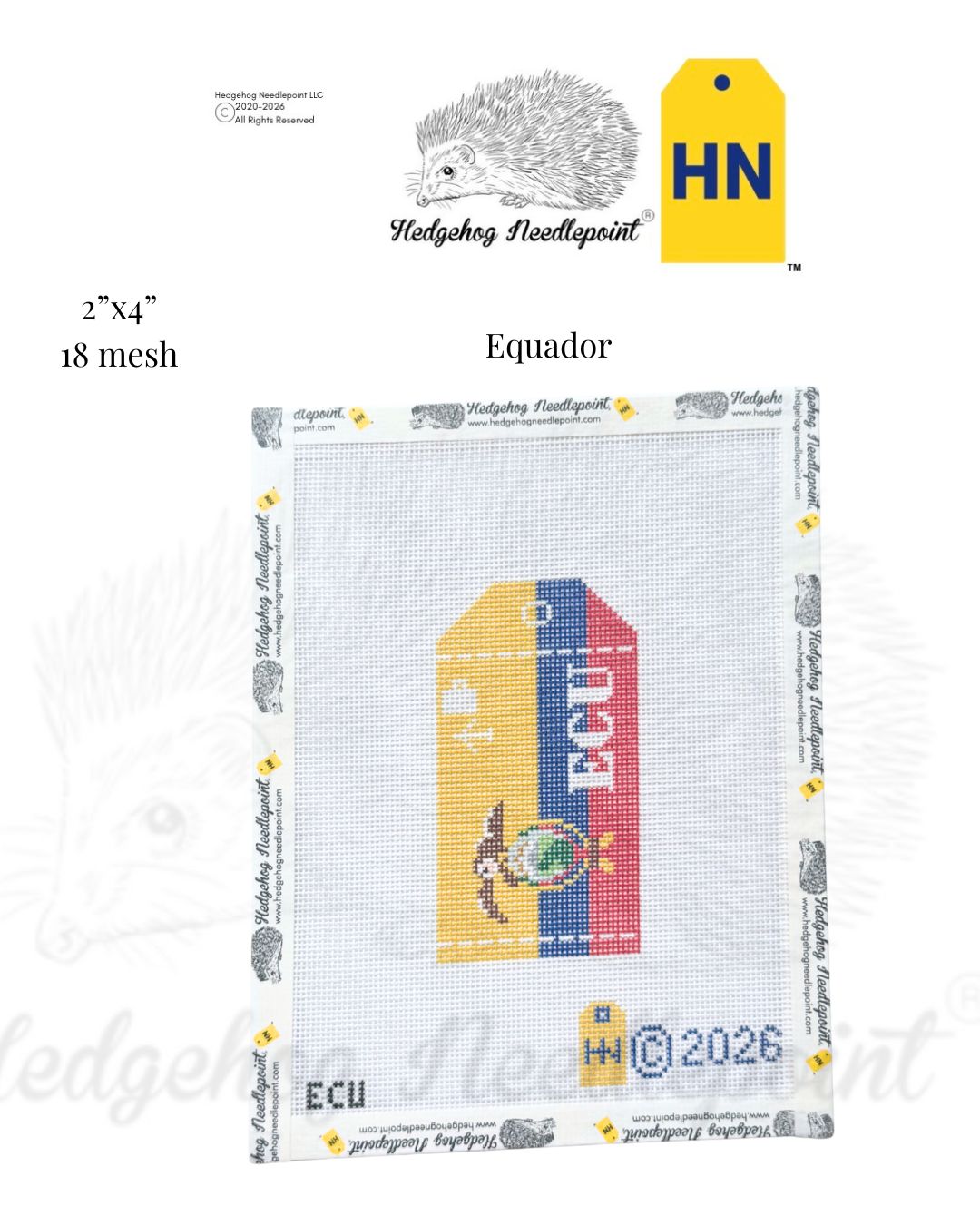 Ecuador Wee Flag Travel Tag Needlepoint Canvas