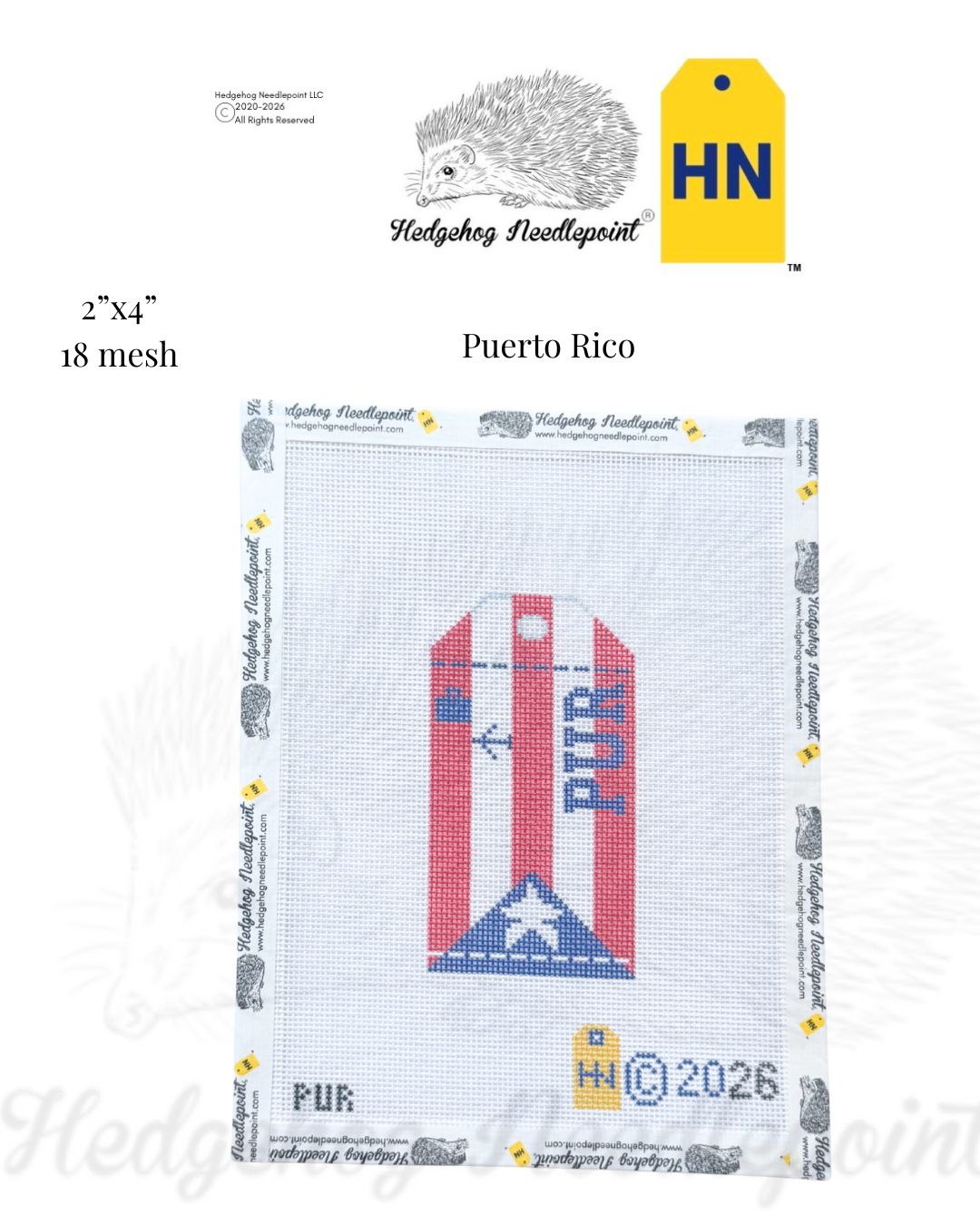 Puerto Rico Wee Flag Travel Tag Needlepoint Canvas