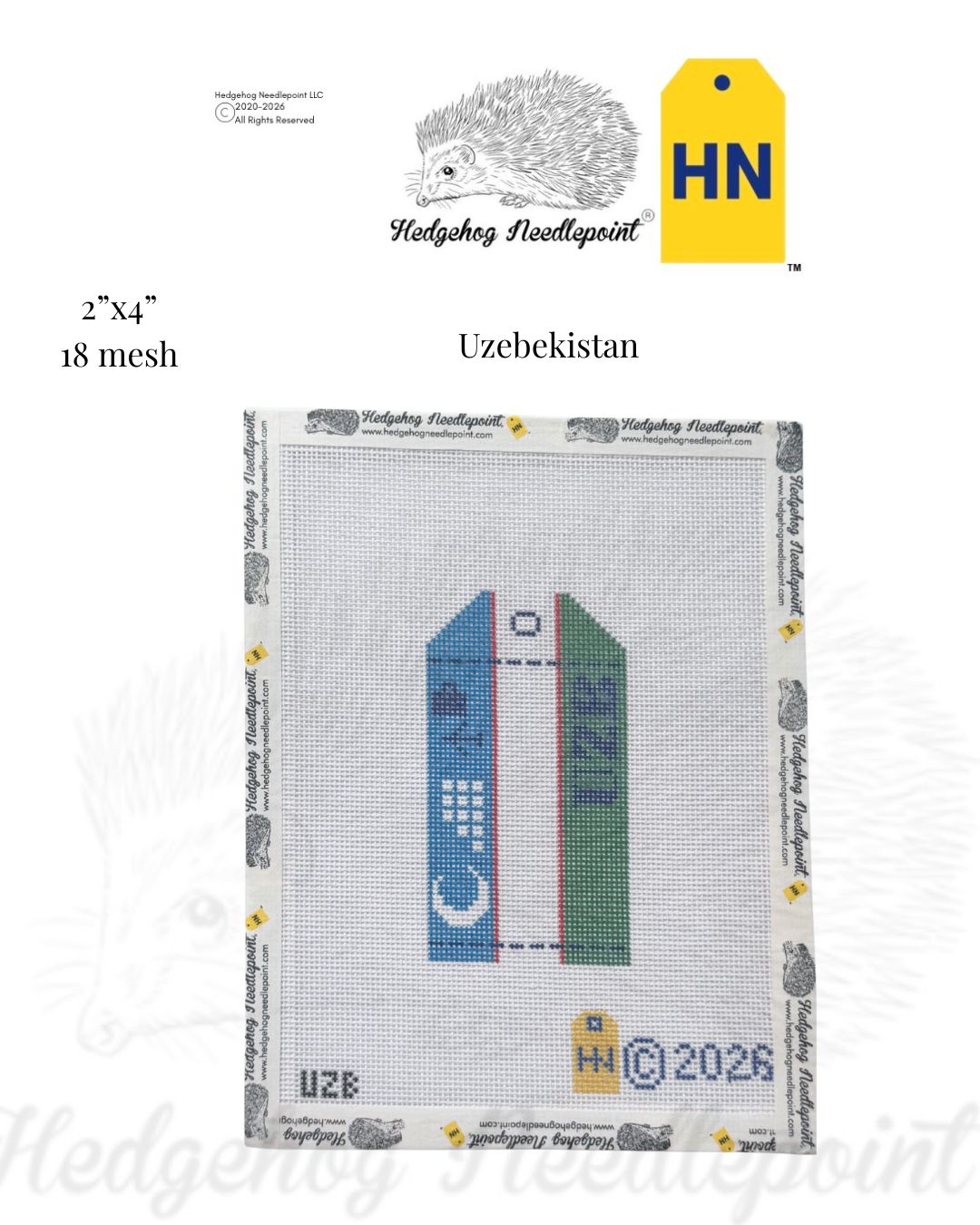 Uzbekistan Wee Flag Travel Tag Needlepoint Canvas