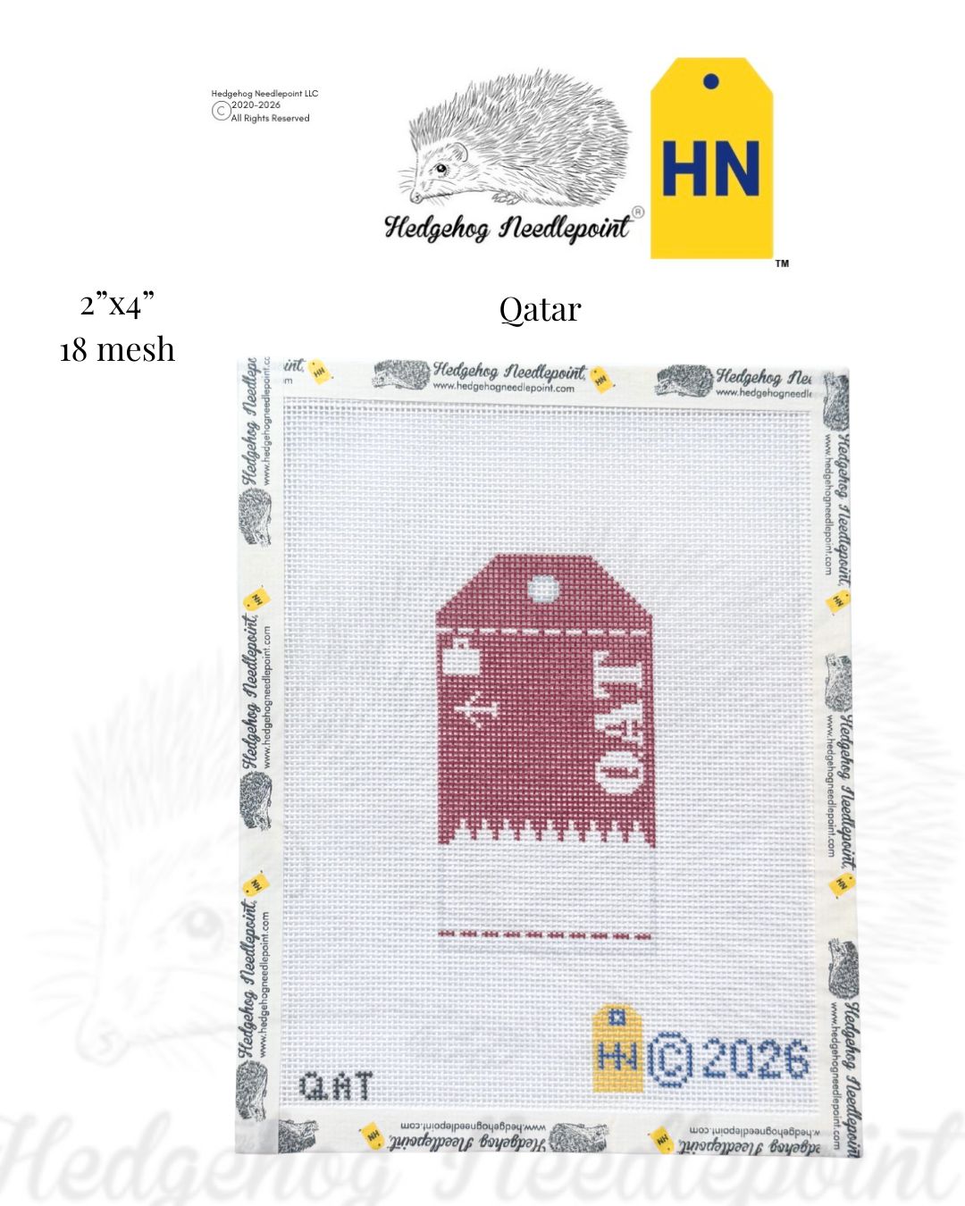 Qatar Wee Flag Travel Tag Needlepoint Canvas