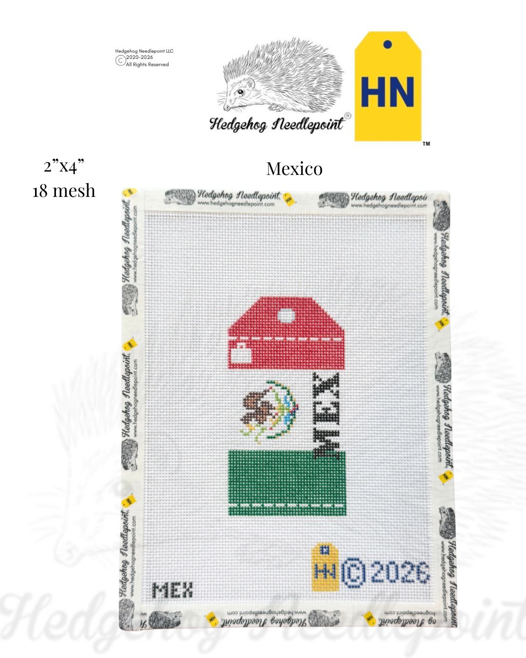 Mexico Wee Flag Travel Tag Needlepoint Canvas