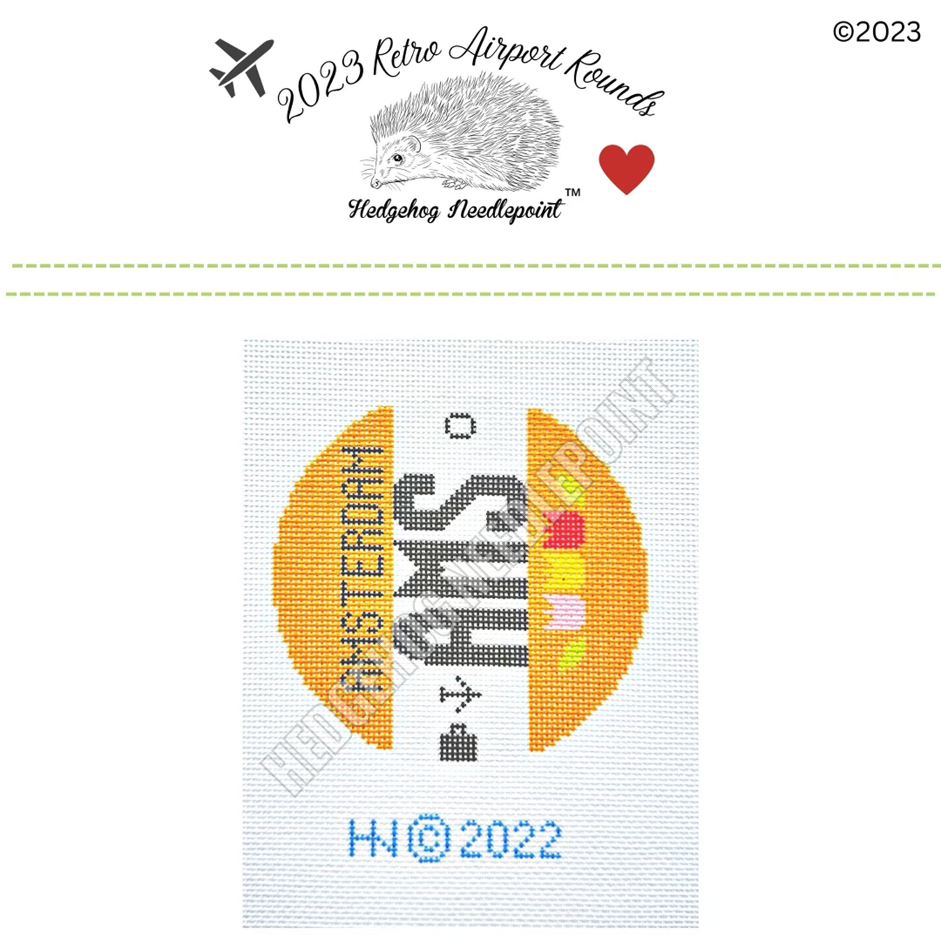 Amsterdam Retro Airport Round Stitch Printed™️ Needlepoint Canvas