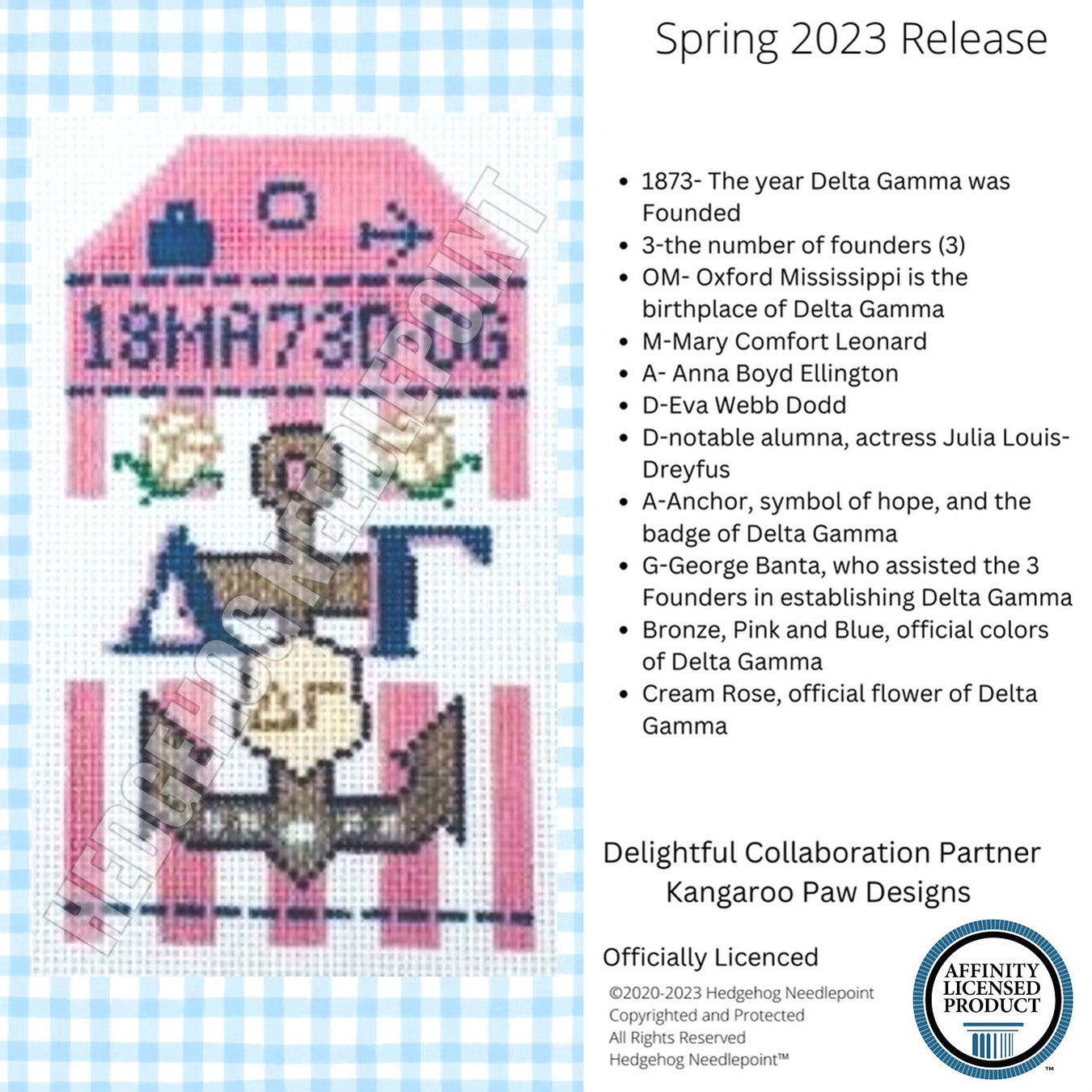 Delta Gamma Retro Travel Tag  Needlepoint Canvas