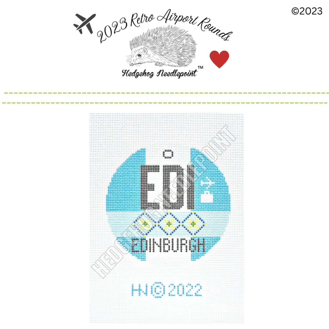 Edinburgh Retro Airport Round Stitch Printed™️ Needlepoint Canvas