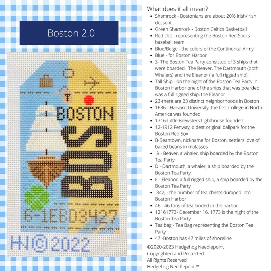 Boston 2.0 Retro Travel Tag Needlepoint Canvas