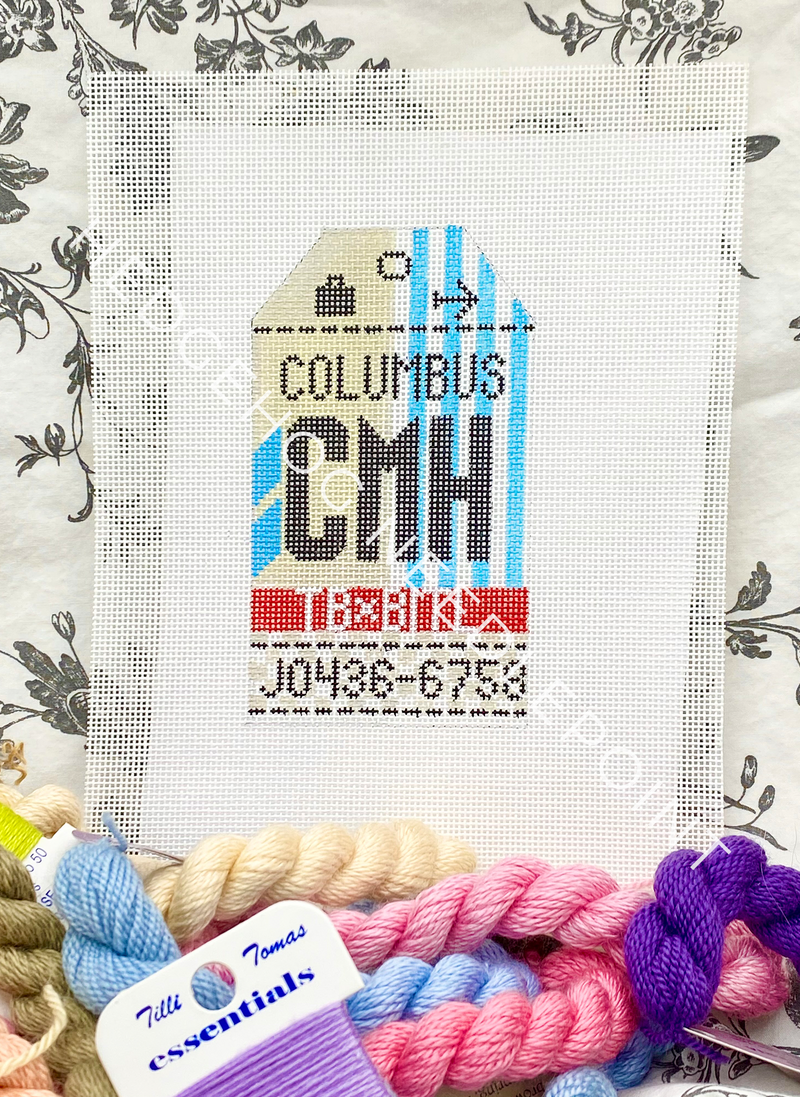 Columbus Retro Travel Tag Stitch Printed™️ Needlepoint Canvas