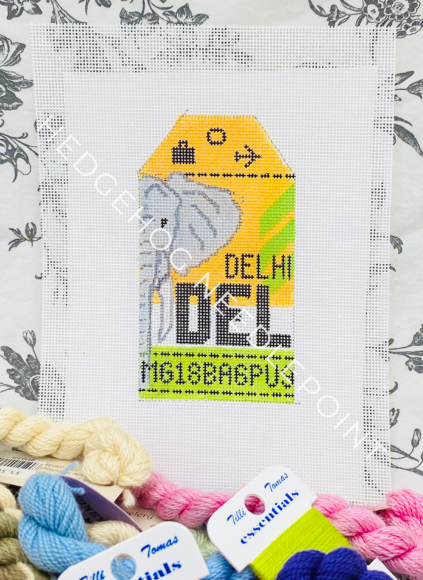 Delhi Retro Travel Tag Stitch Printed™️ Needlepoint Canvas