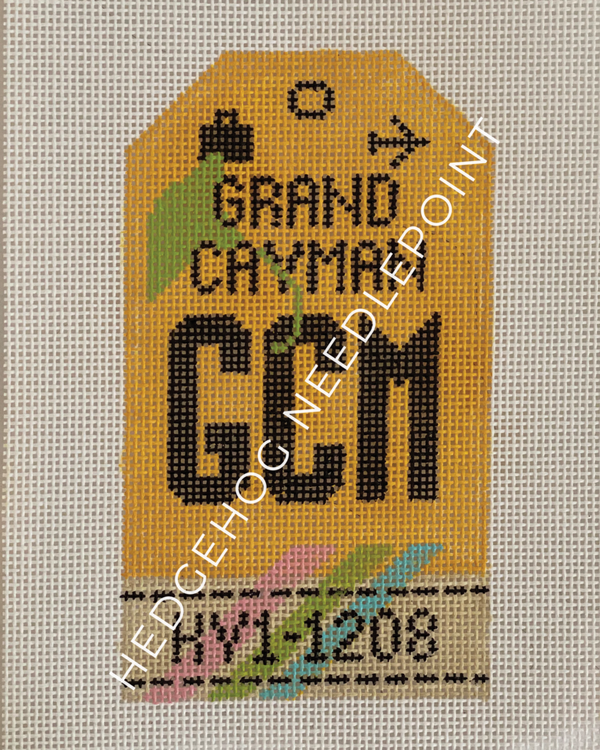 Grand Cayman Retro Travel Tag Stitch Printed™️ Needlepoint Canvas