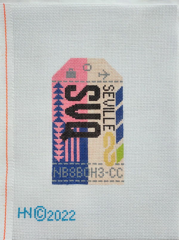 Seville Retro Travel Tag Stitch Printed™️ Needlepoint Canvas