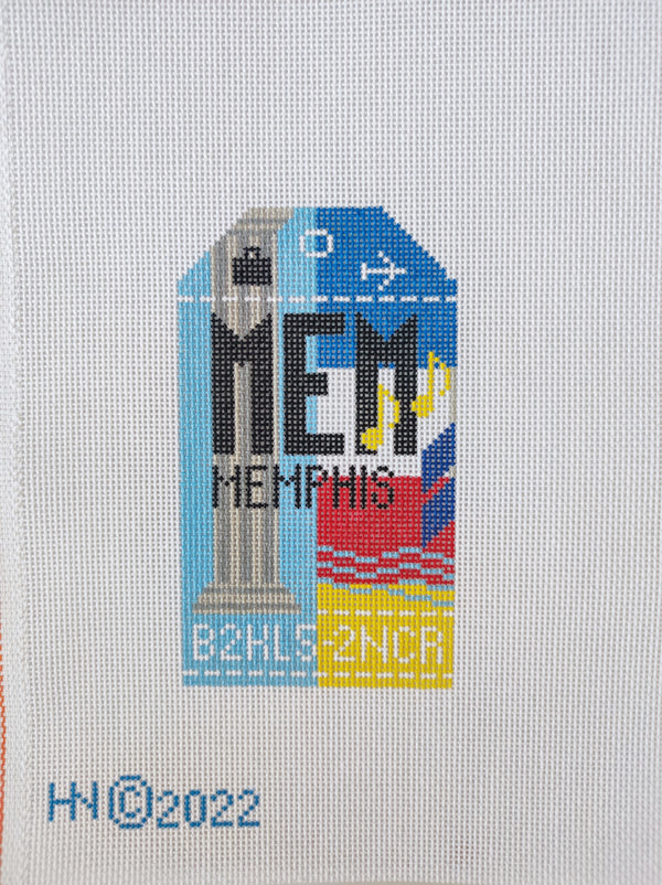 Memphis Retro Travel Tag Stitch Printed™️ Needlepoint Canvas