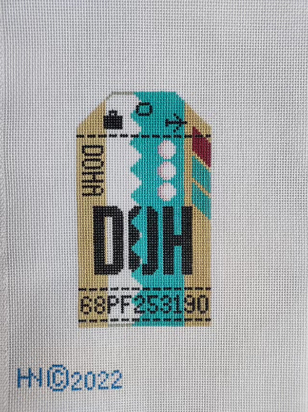 Doha Retro Travel Tag Stitch Printed™️ Needlepoint Canvas