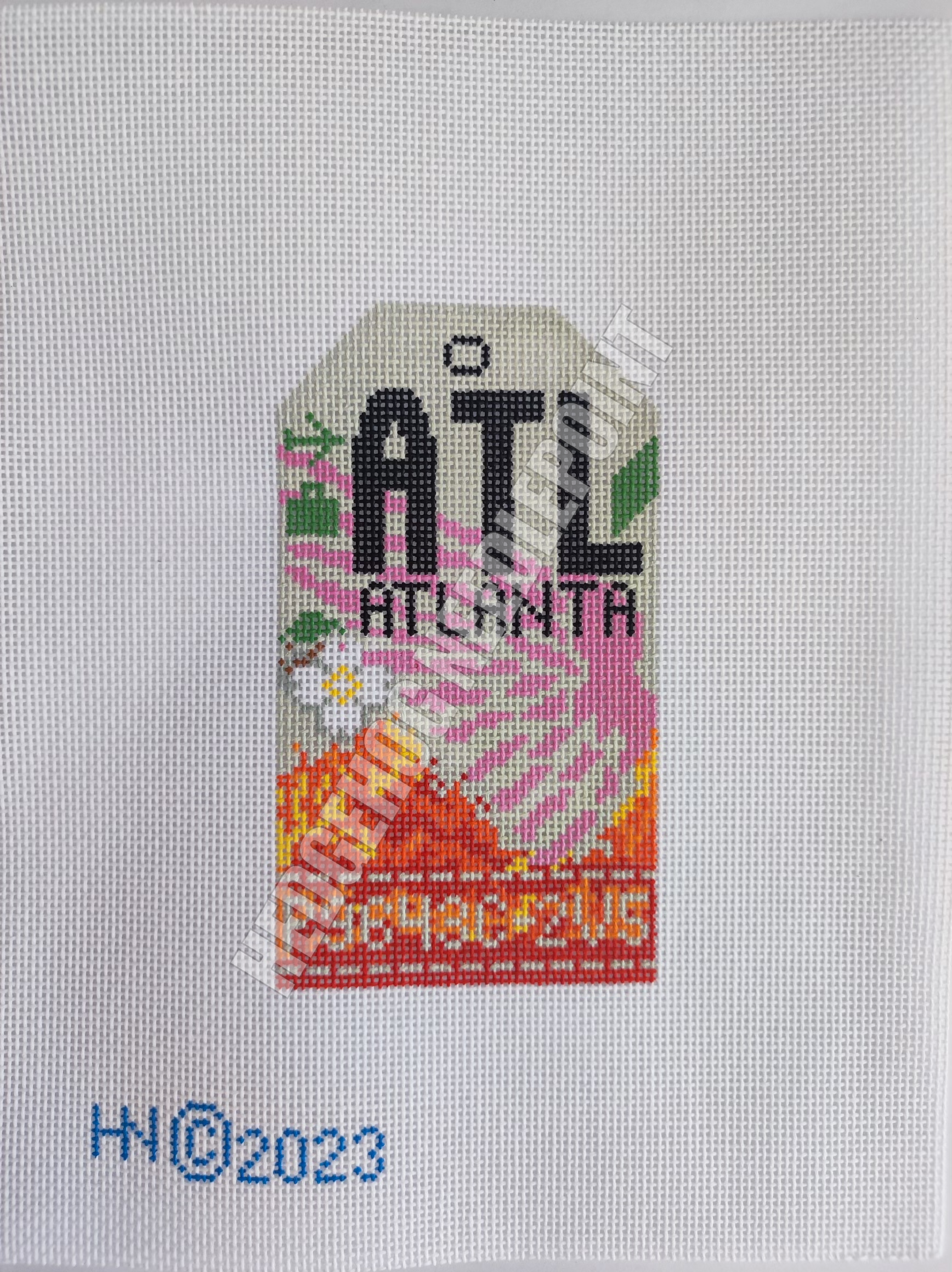 Atlanta Retro Travel Tag Needlepoint Canvas