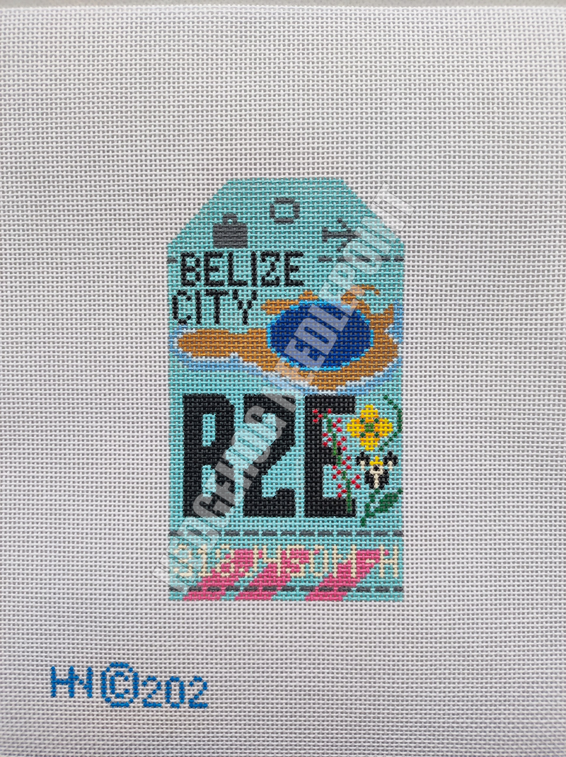 Belize City Retro Travel Tag Stitch Printed™️ Needlepoint Canvas