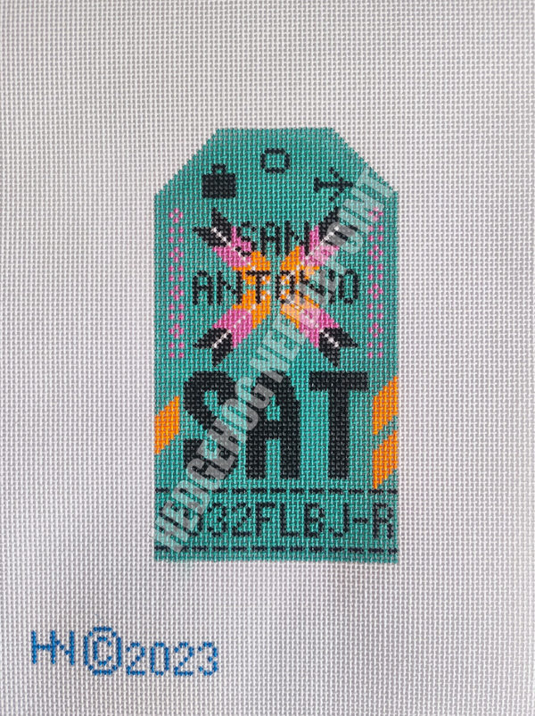 San Antonio Retro Travel Tag Stitch Printed™️ Needlepoint Canvas