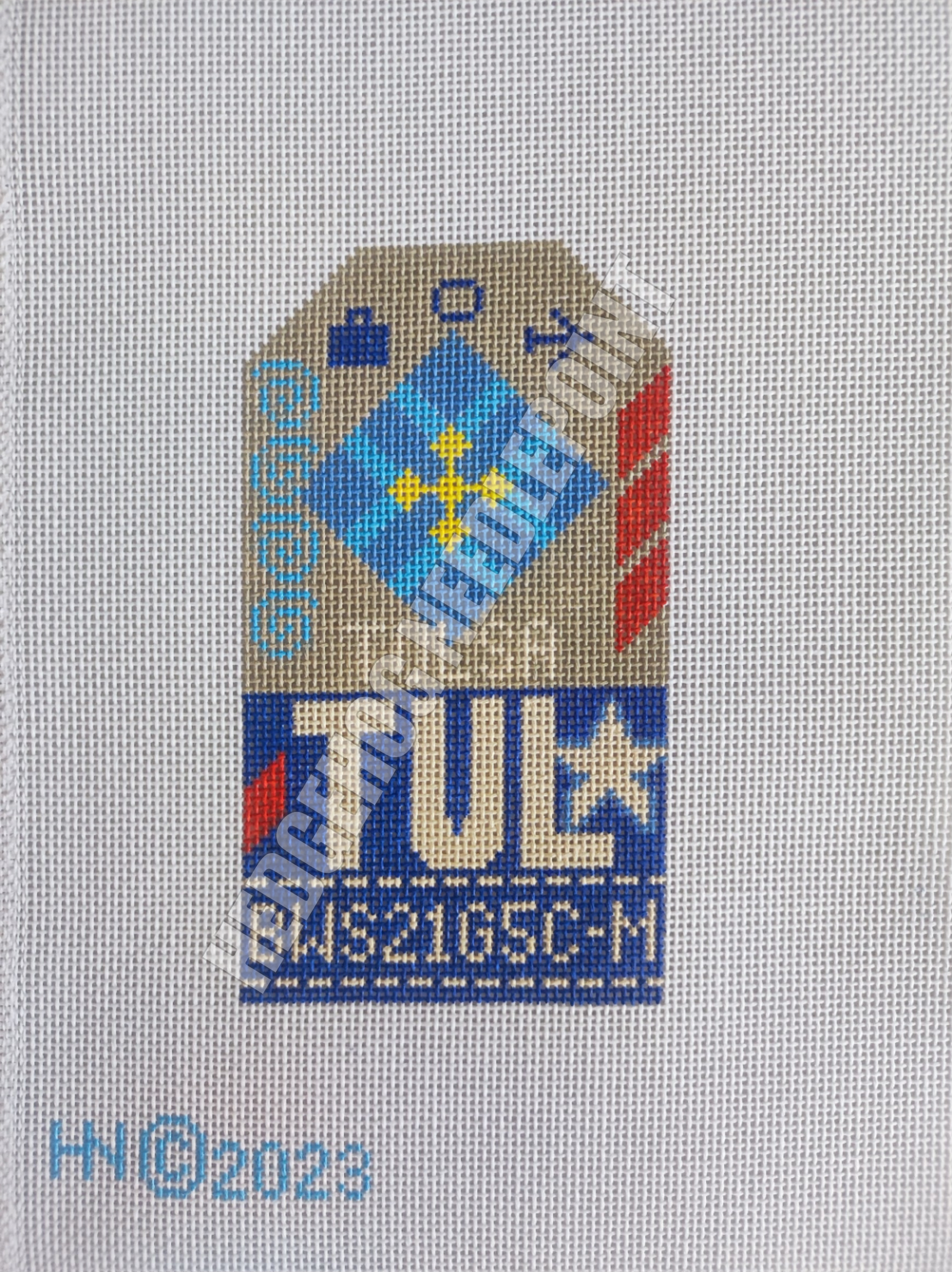 Tulsa Retro Travel Tag Stitch Printed™️ Needlepoint Canvas