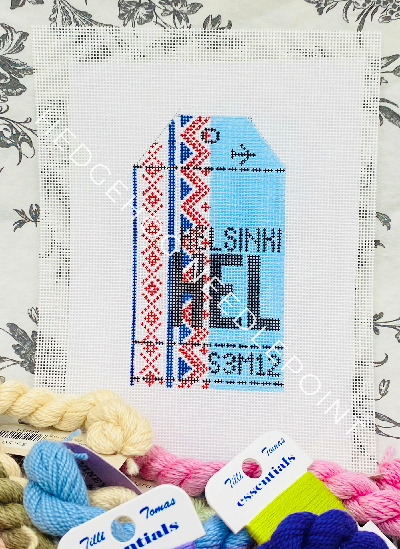 Helsinki Retro Travel Tag Needlepoint Canvas