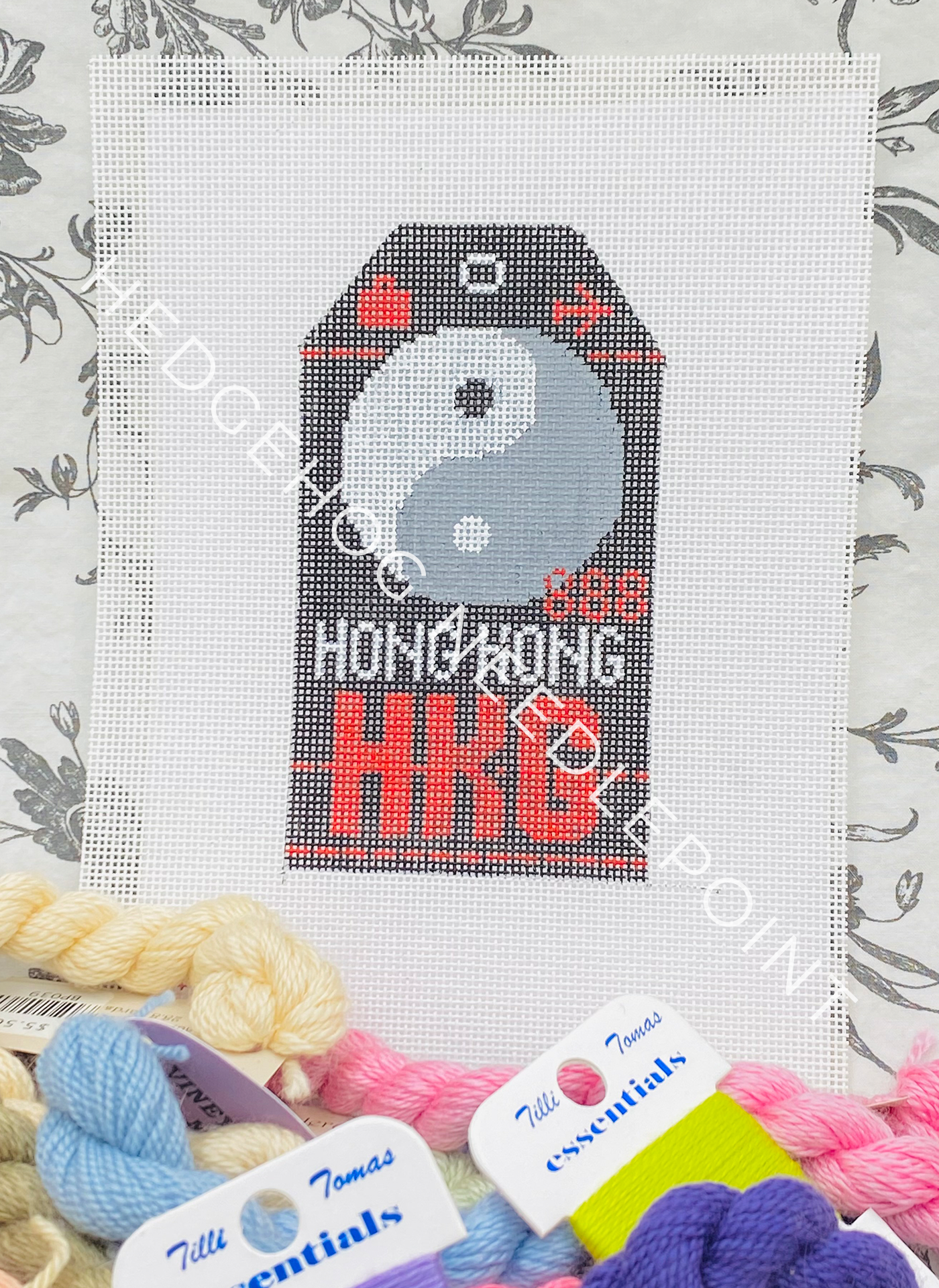 Hong Kong Retro Travel Tag Needlepoint Canvas