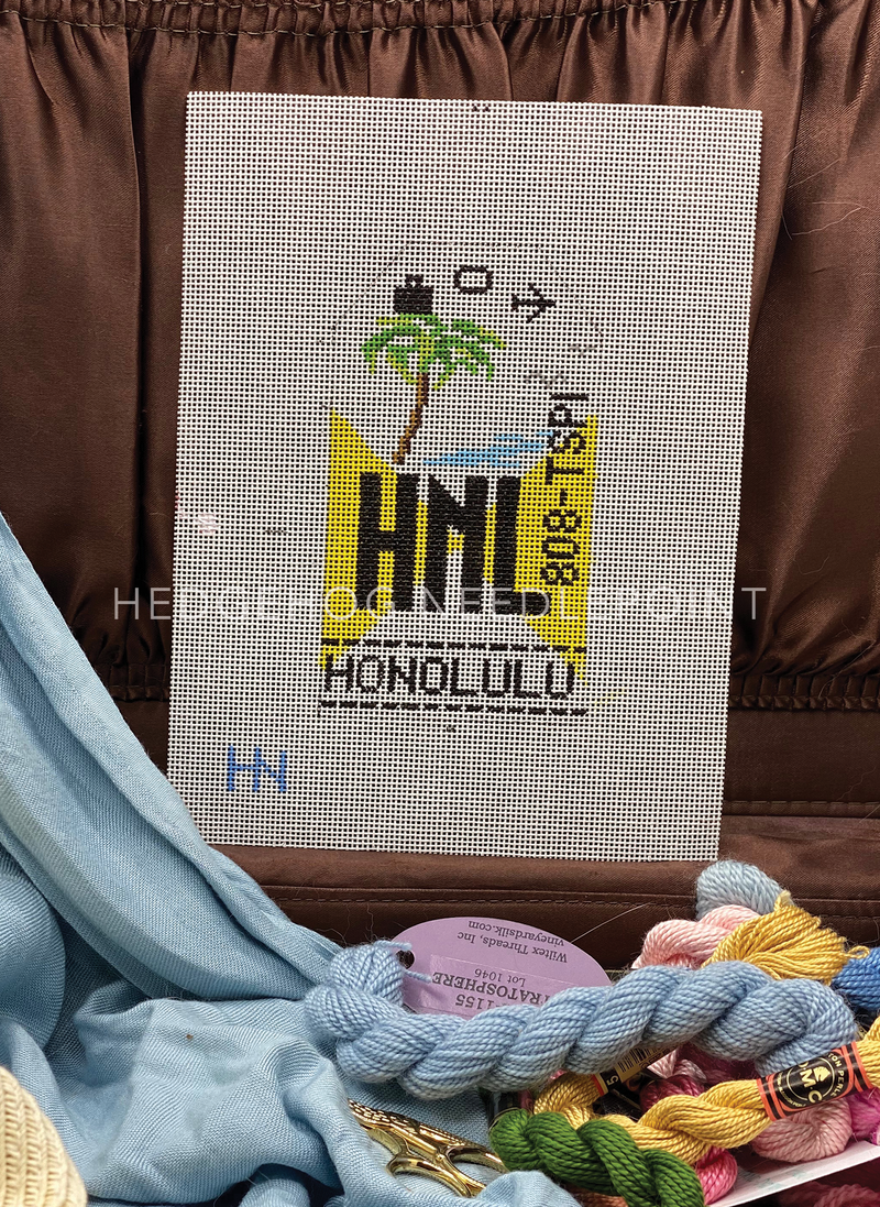 Honolulu Retro Travel Tag Stitch Printed™️ Needlepoint Canvas