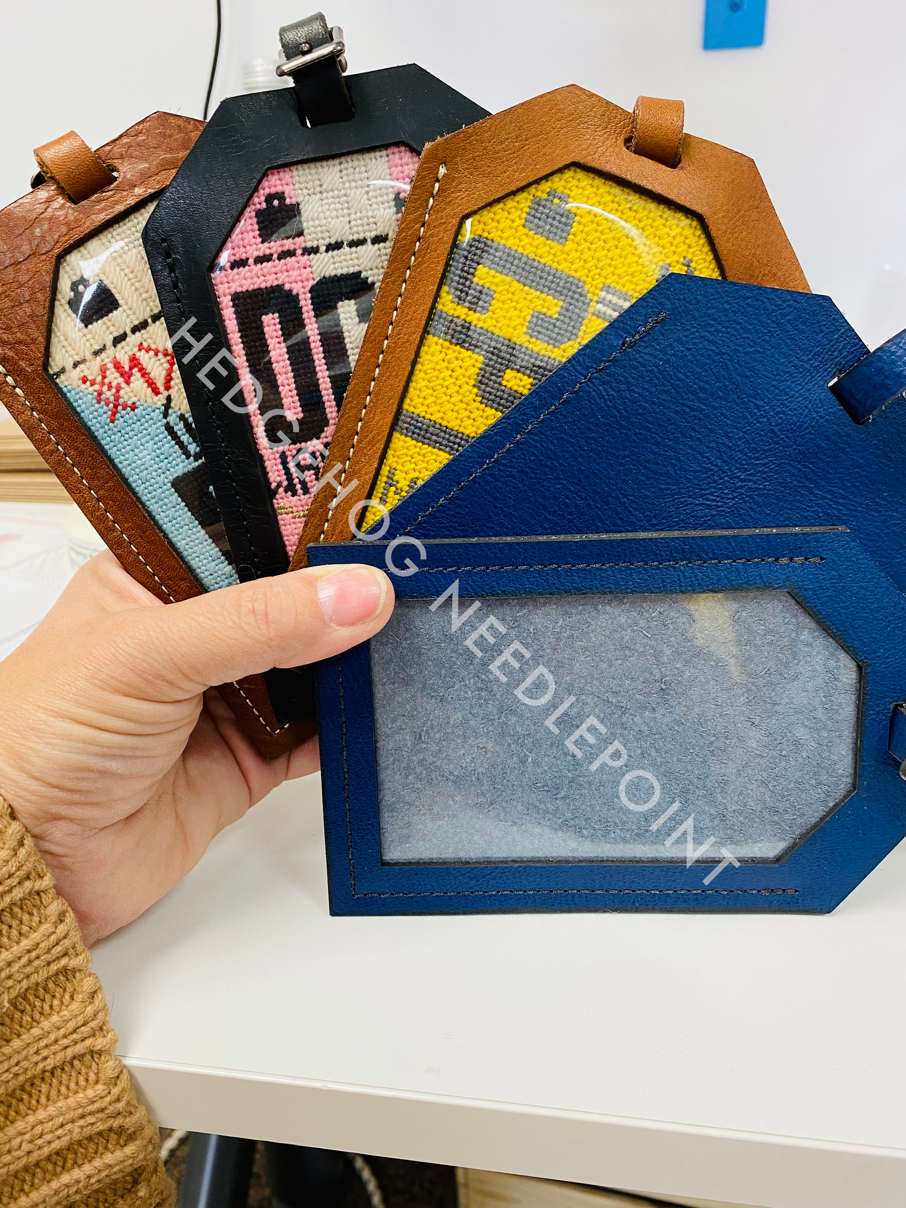 Cobalt Leather Luggage Tag