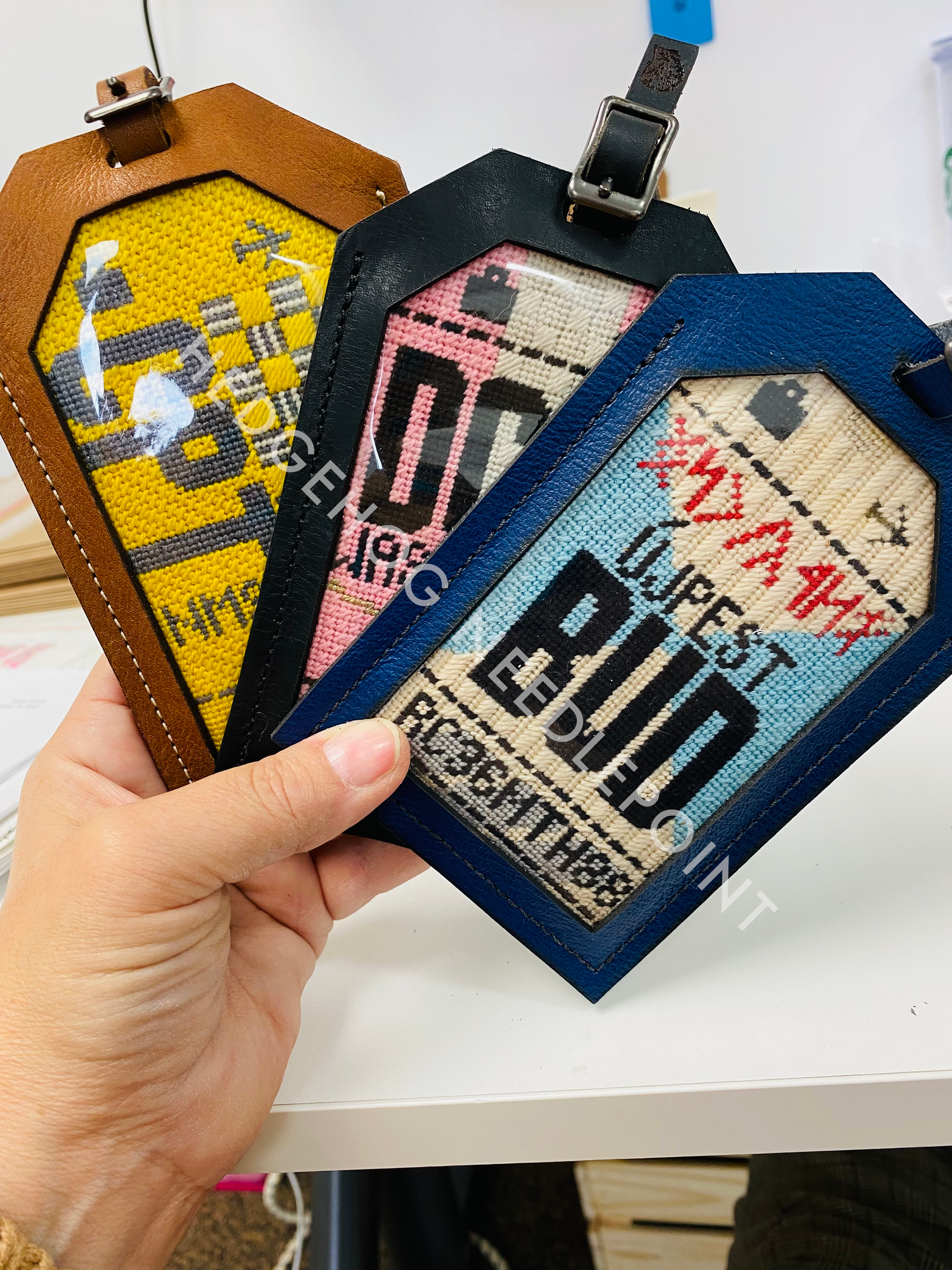 Cobalt Leather Luggage Tag