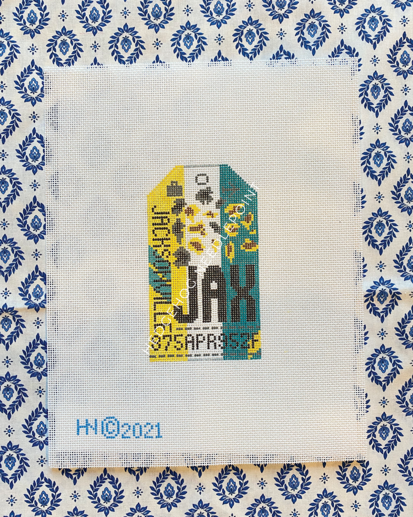 Jacksonville Florida Retro Travel Tag Stitch Printed™️ Needlepoint Canvas