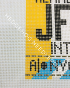 John F Kennedy NY Retro Travel Tag Stitch Printed™️ Needlepoint Canvas