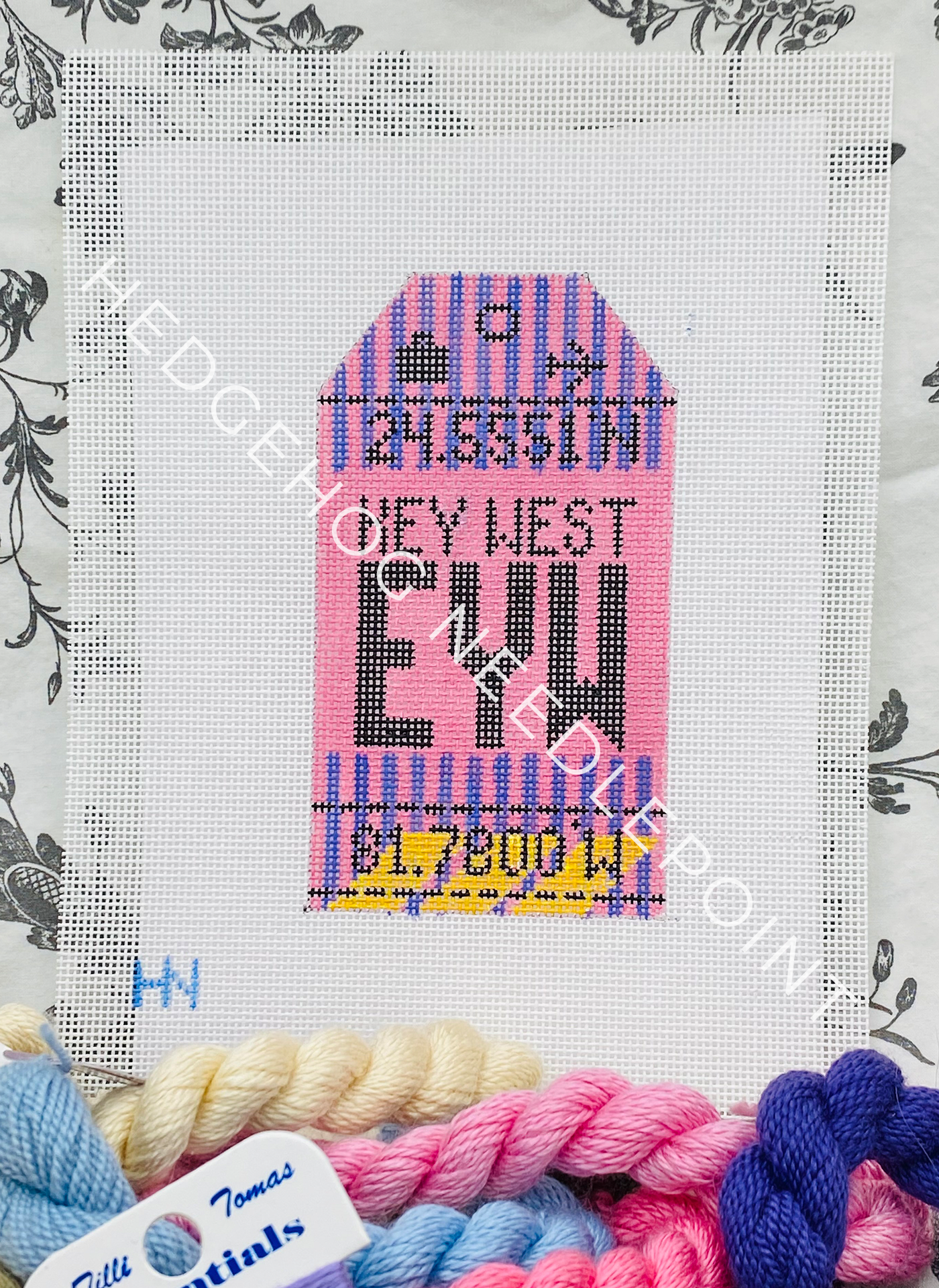 Key West Retro Travel Tag Stitch Printed™️ Needlepoint Canvas